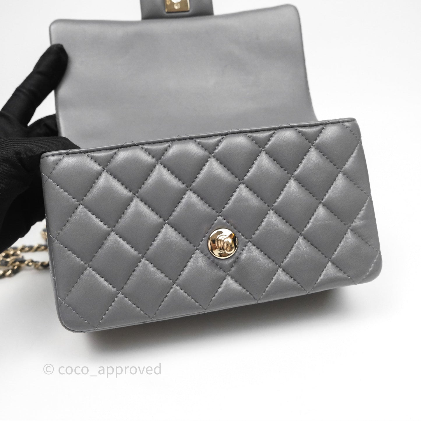 Chanel Chain Top Handle Mini Rectangular Flap Grey Lambskin Gold Hardware