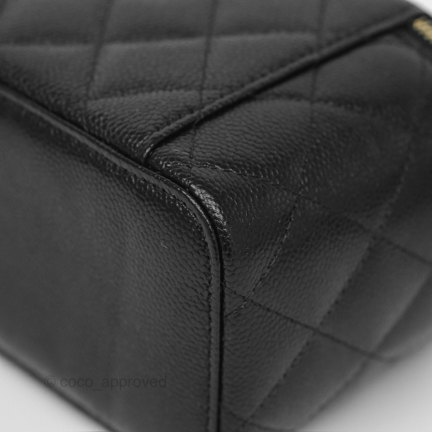 Chanel Logo Top Handle Vanity Rectangular Black Caviar Aged Gold Hardware