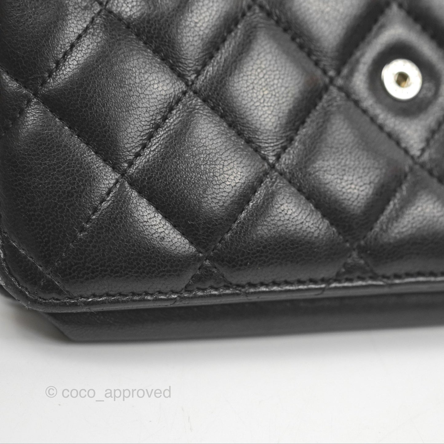 Chanel Quilted Classic Wallet On Chain WOC Black Lambskin Silver Hardware