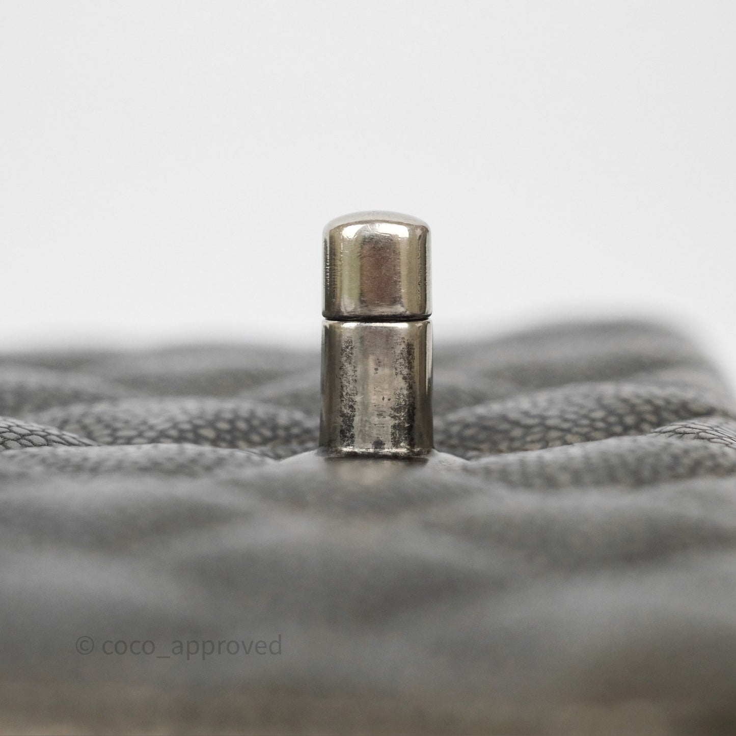 Chanel Mini Rectangular Quilted Metallic Grey Caviar Ruthenium Hardware