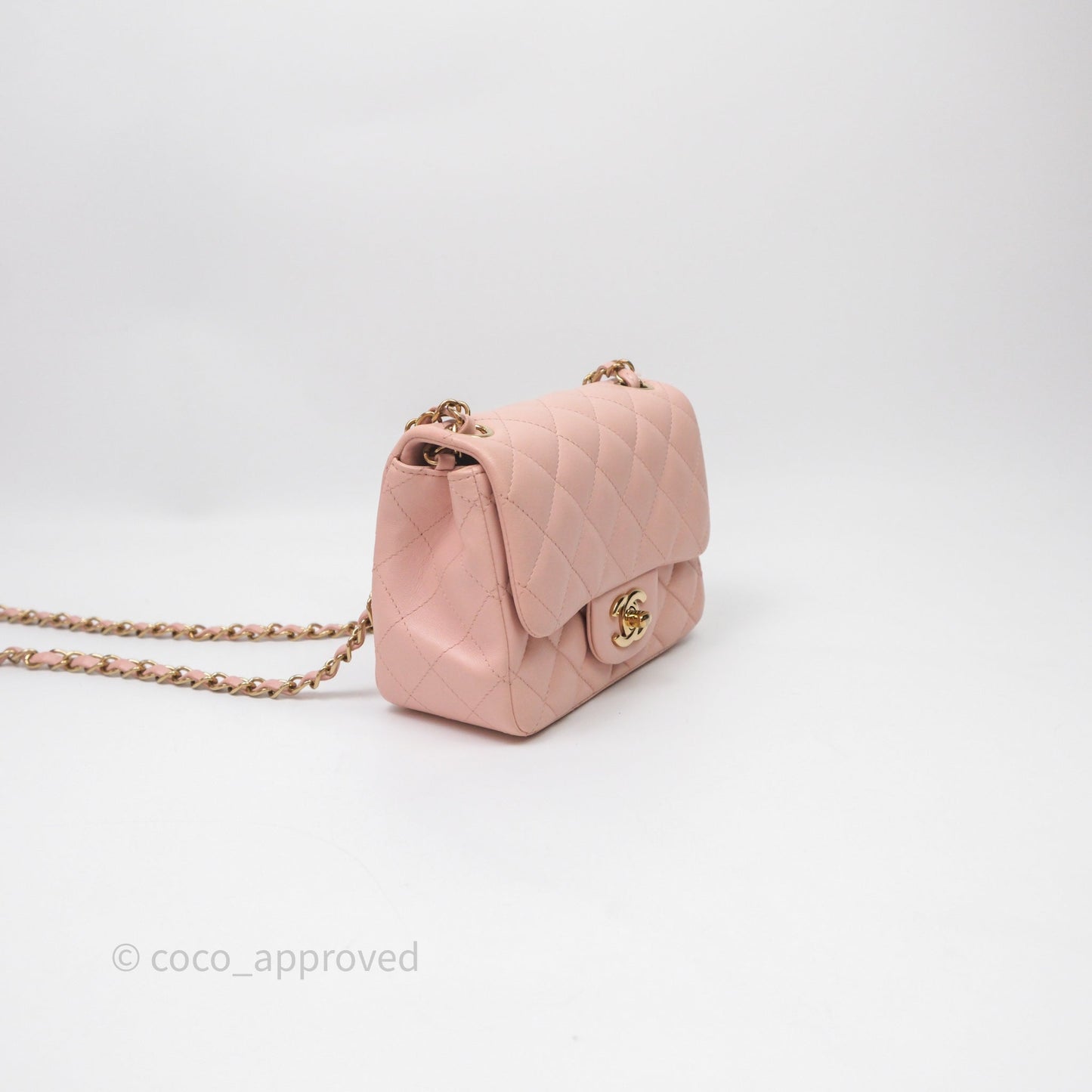 Chanel Mini Square Flap Quilted Pink Lambskin Gold Hardware