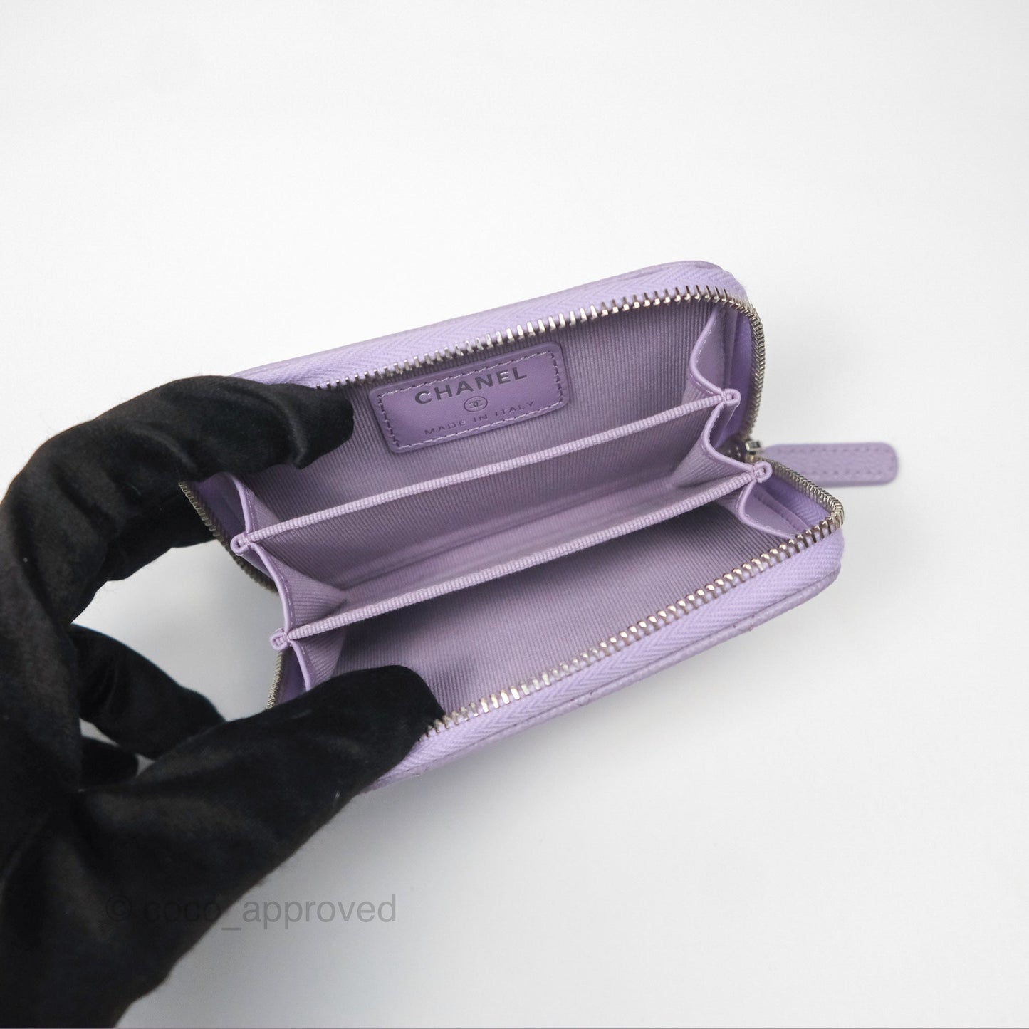 Chanel Classic Zipped Coin Purse Lilac Caviar Silver Hardware