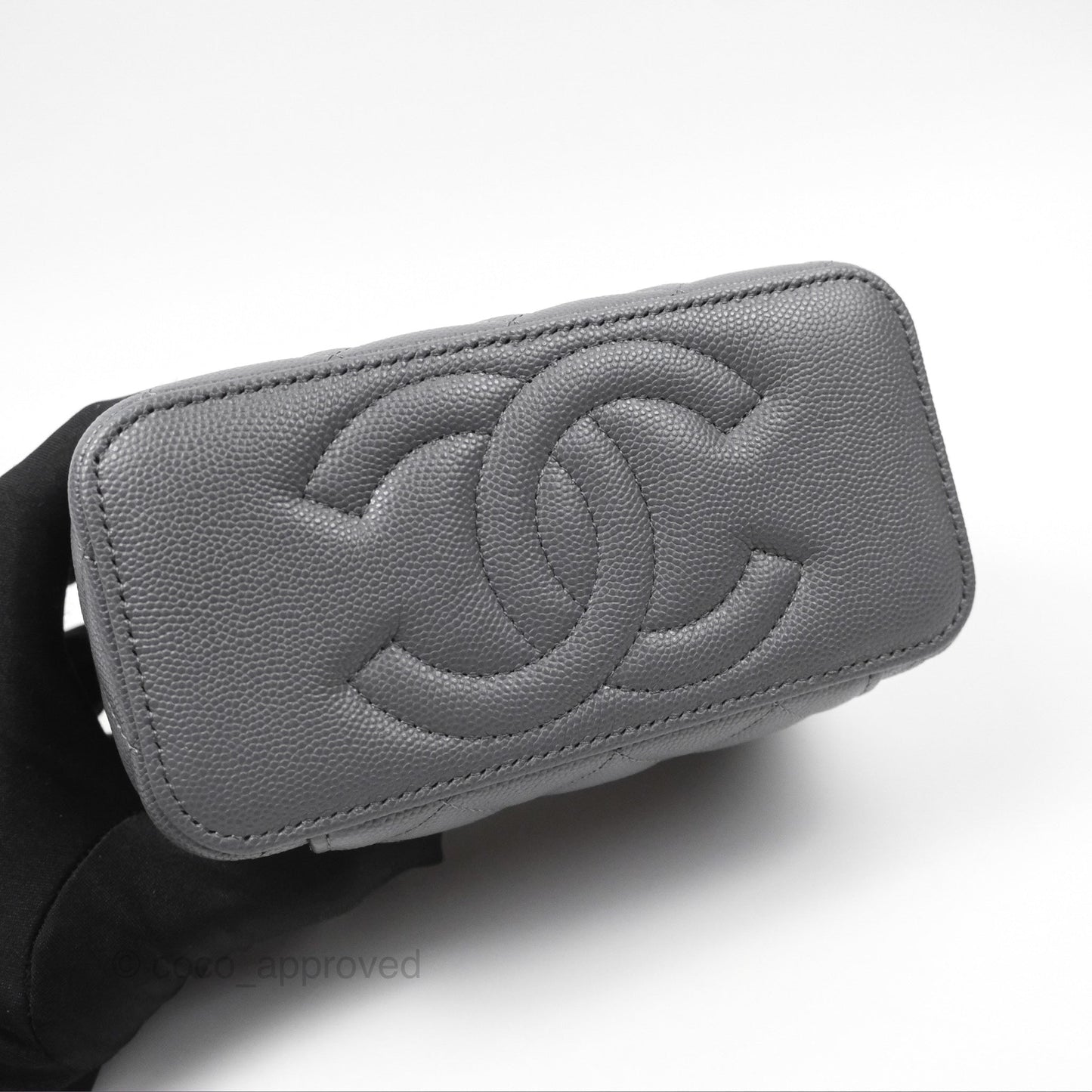 Chanel Vanity Rectangular with Top Handle Grey Caviar Aged Gold Hardware 24A