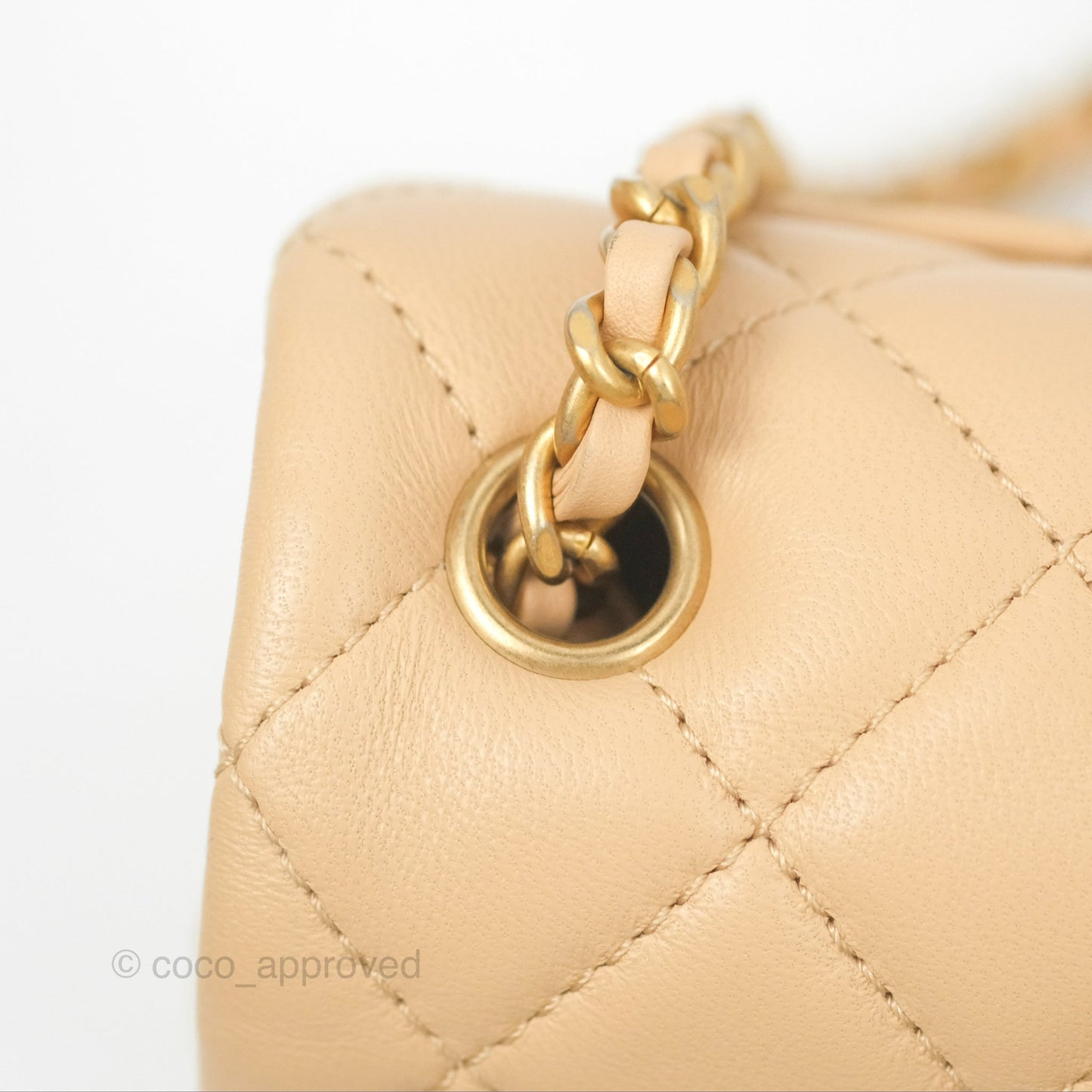 Chanel Mini Rectangular Pearl Crush Beige Lambskin Aged Gold Hardware
