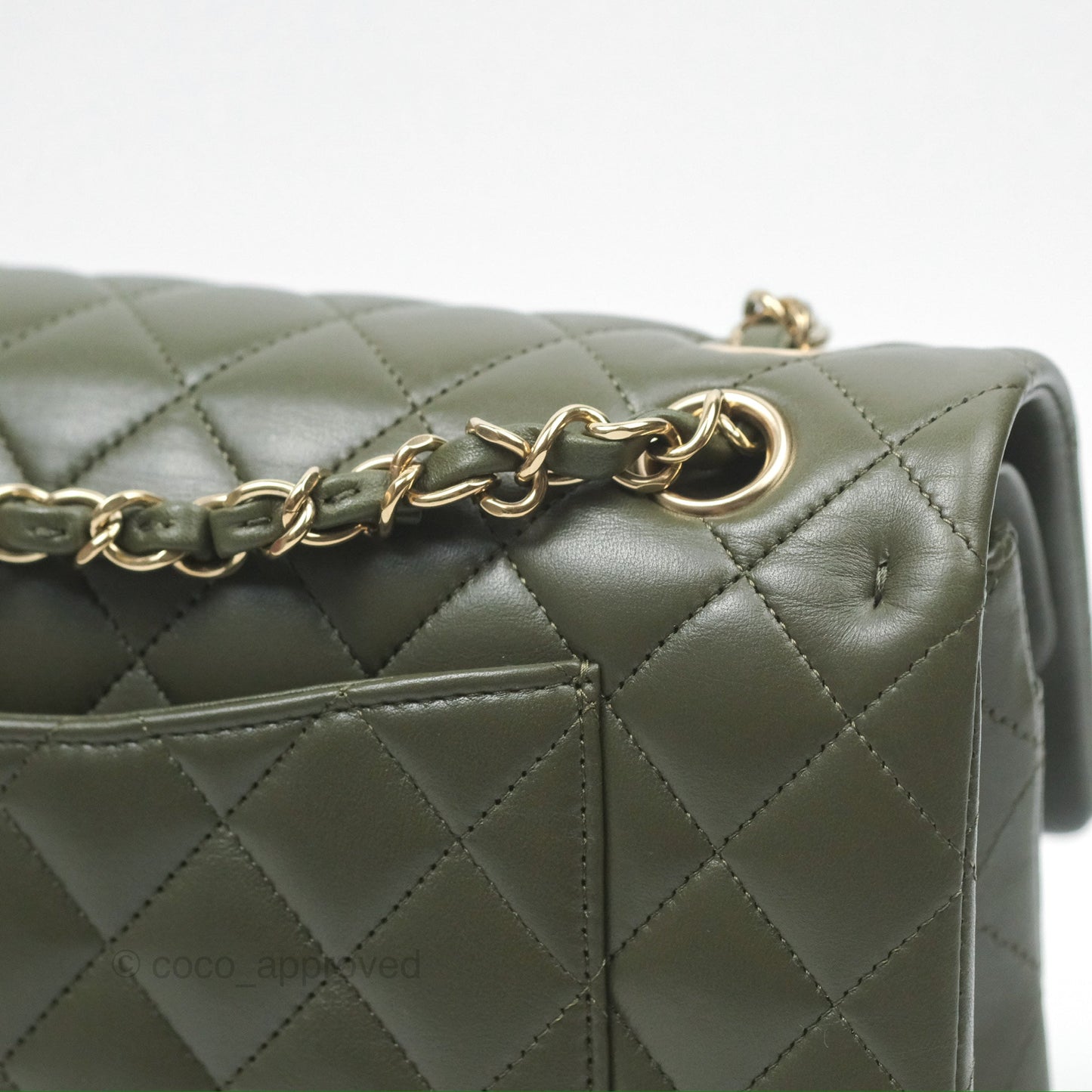 Chanel Classic M/L Medium Flap Quilted Lambskin Army Green Gold Hardware