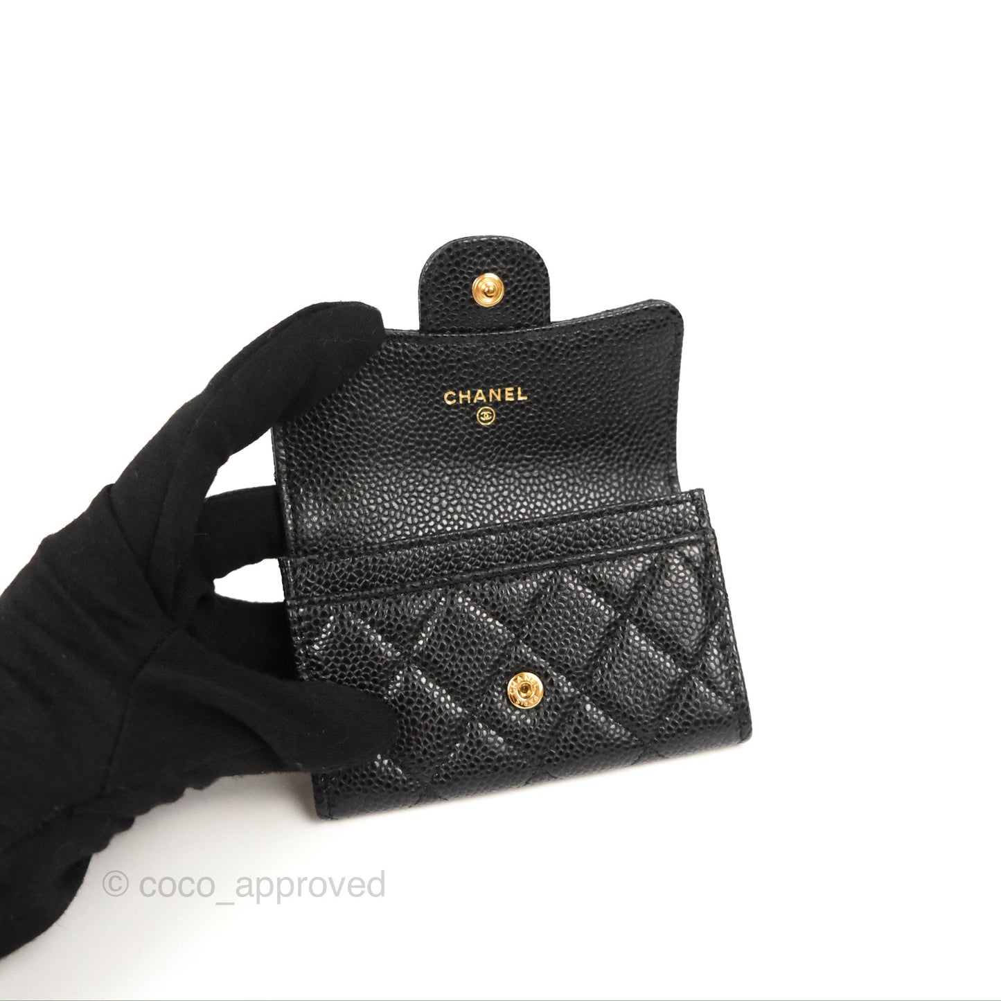 Chanel Classic Quilted Flap Card Holder Black Caviar Gold Hardware