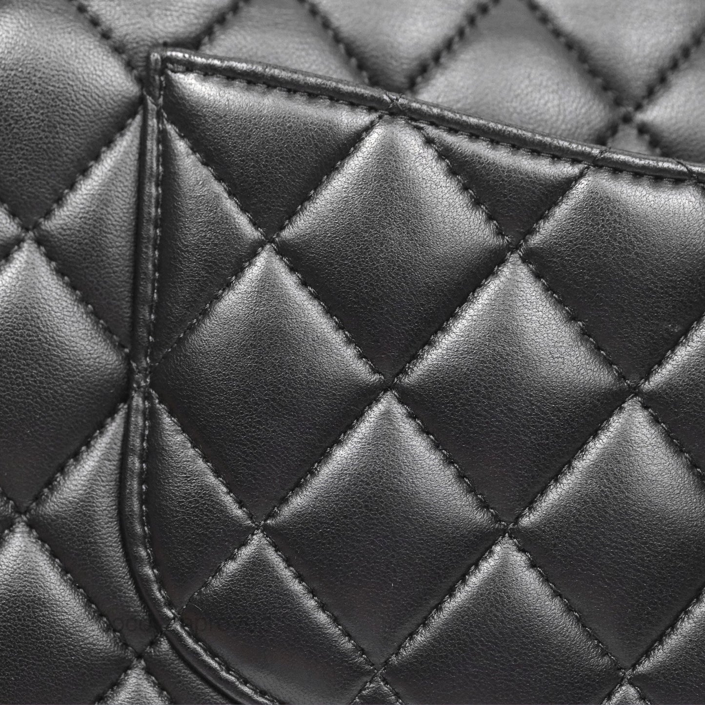 Chanel Classic M/L Medium Flap Quilted Black Lambskin Silver Hardware
