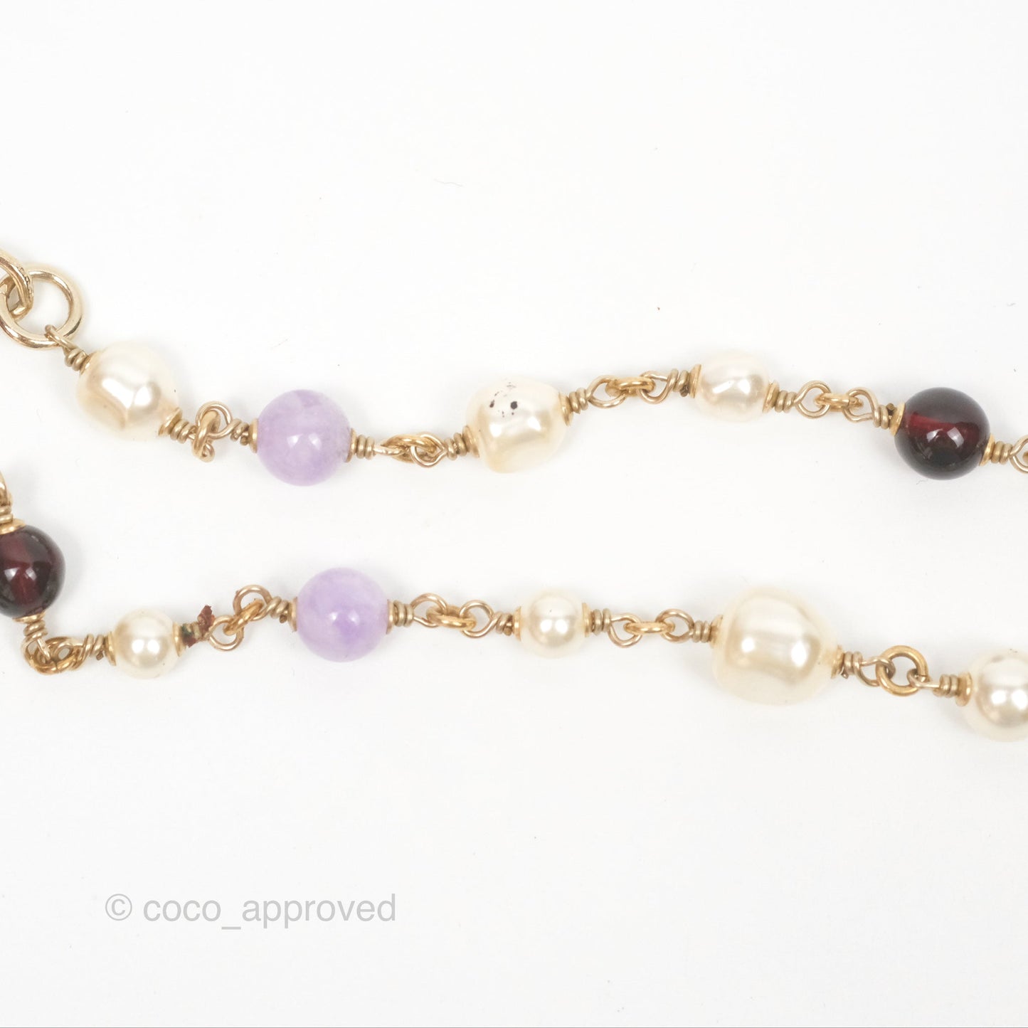 Chanel CC Pearl GemStone Long Necklace Gold Tone 17A