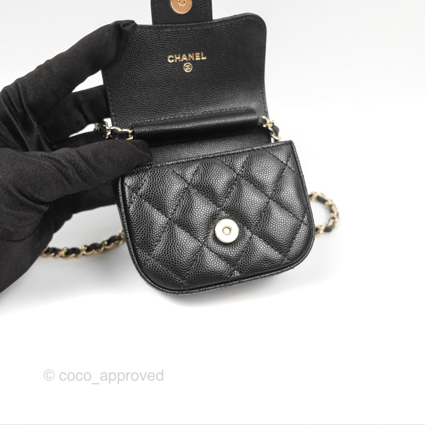 Chanel Mini Clutch With Chain Black Caviar Gold Hardware