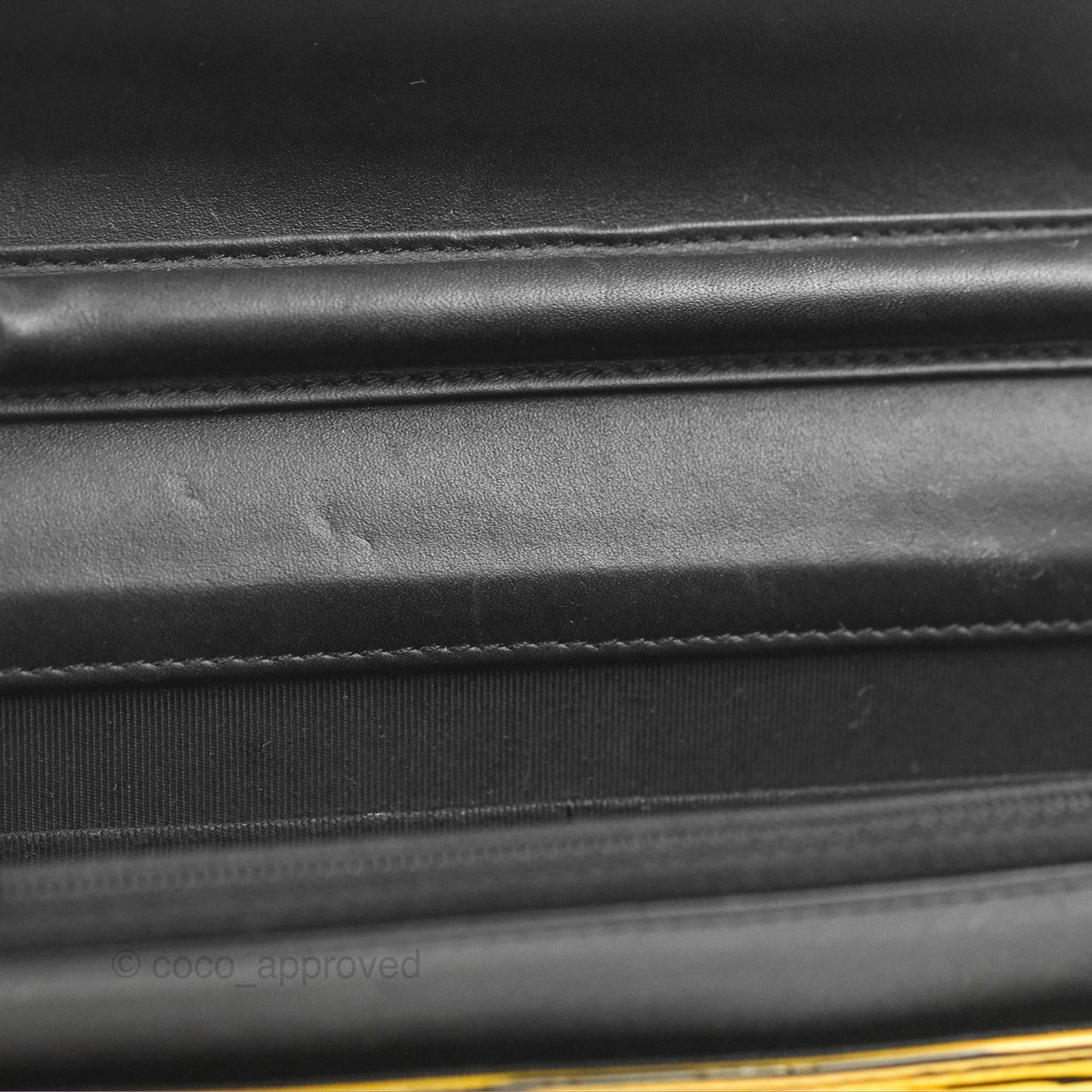 Chanel Wallet on Chain Yellow Black Striped Patent Silver Hardware
