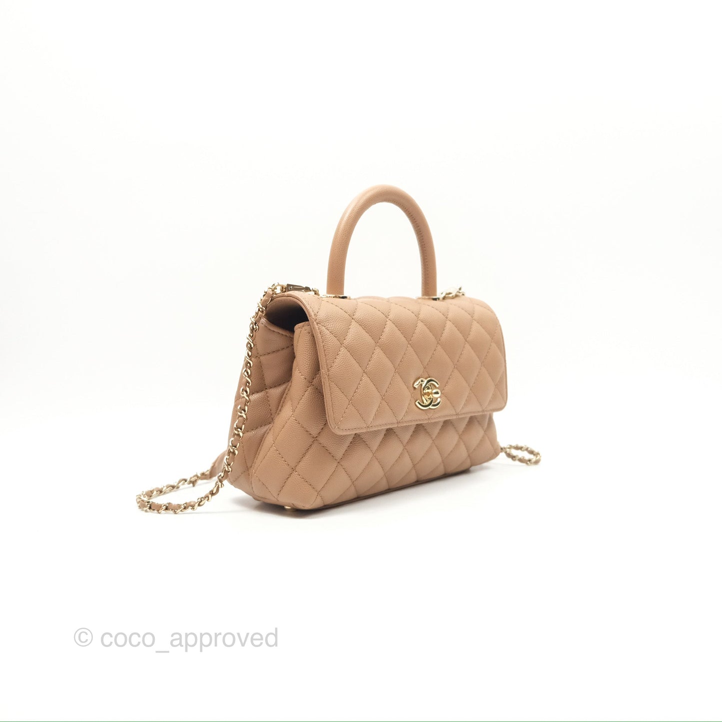 Chanel Small Coco Handle Quilted Beige Caviar Gold Hardware