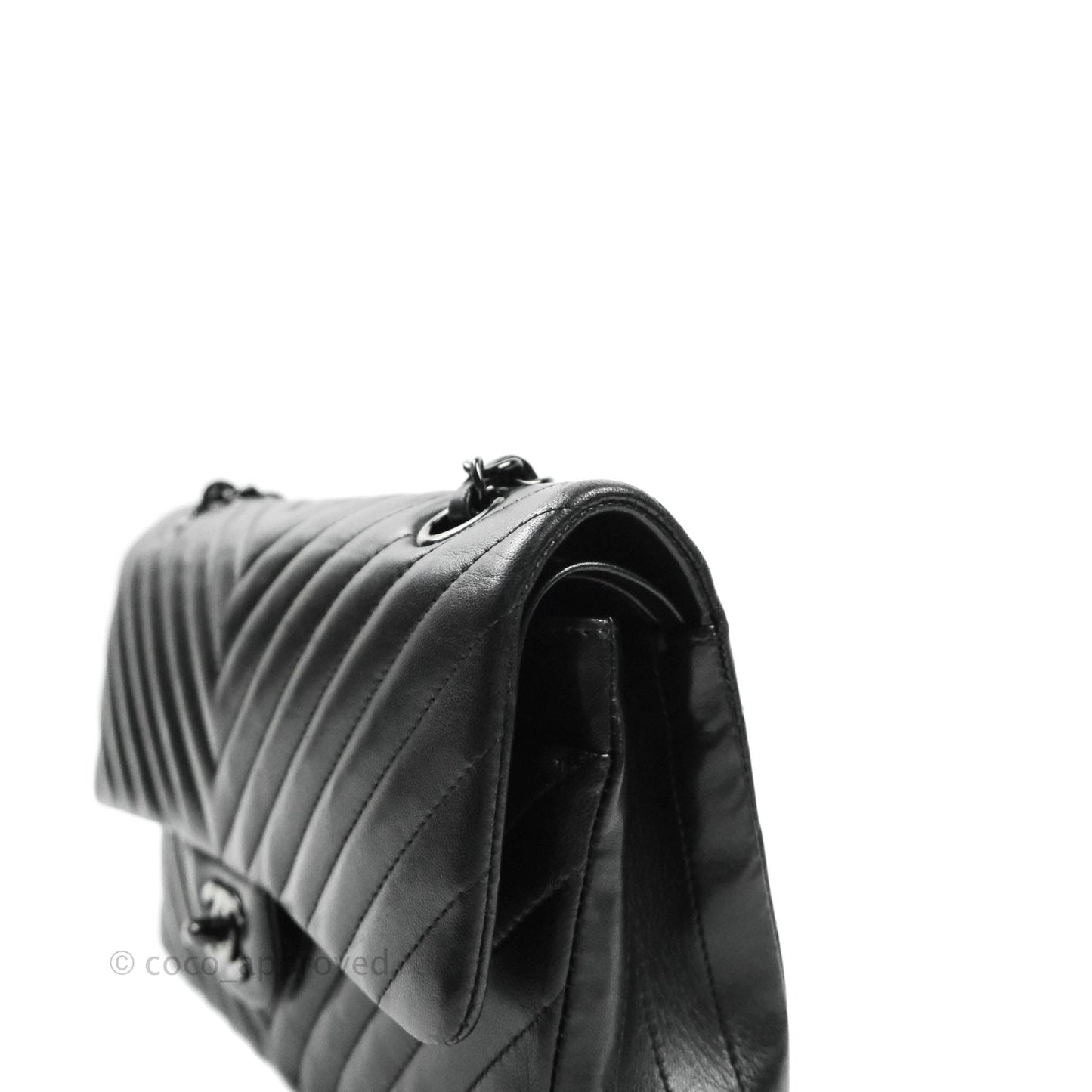 Chanel Classic Chevron M/L Medium Double Flap So Black Lambskin