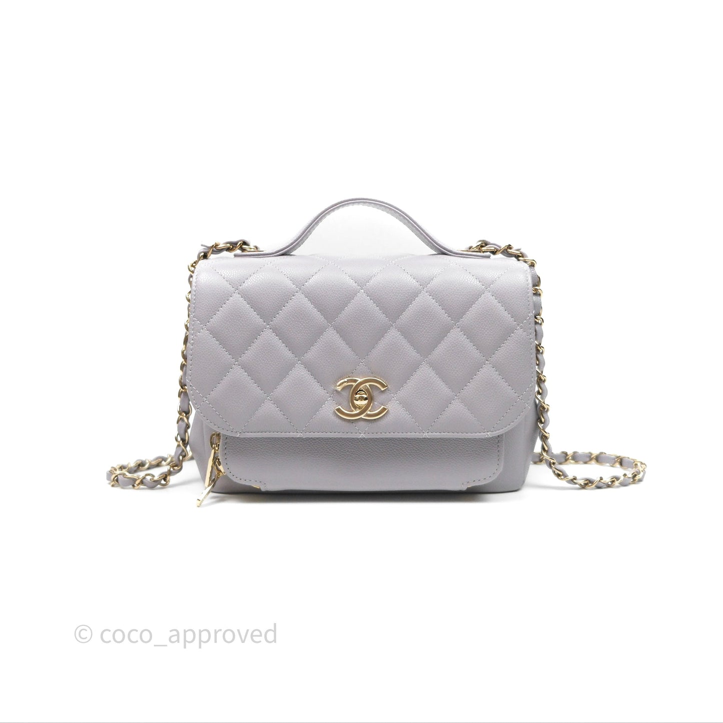 Chanel Quilted Medium Business Affinity Flap Light Grey Caviar Gold Hardware
