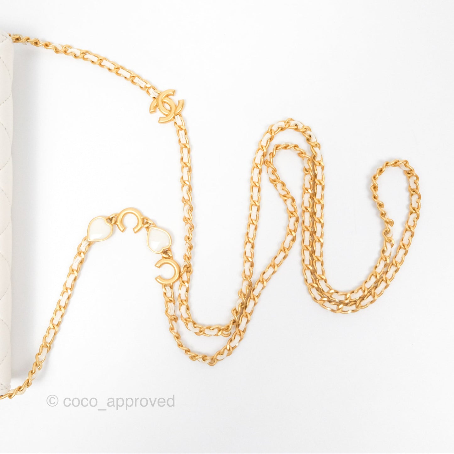 Chanel Quilted Wallet on Chain WOC Coco Heart Chain White Lambskin Aged Gold Hardware 22K