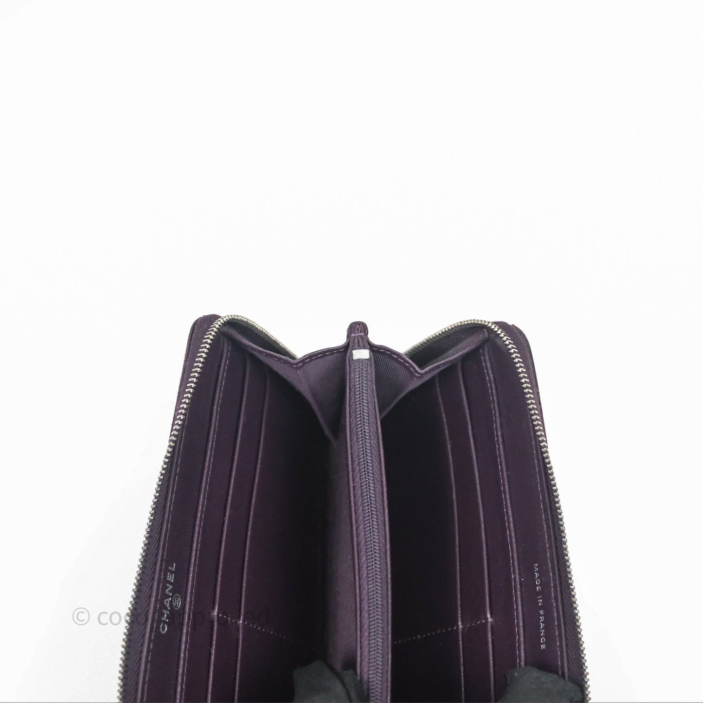 Chanel Classic Zipped Long Wallet Dark Purple Lambskin Silver Hardware