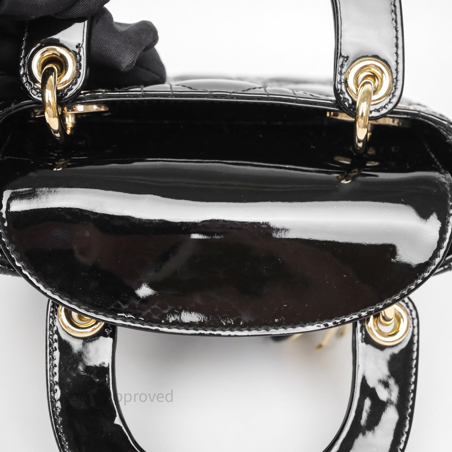 Christian Dior Mini Lady Dior Black Cannage Patent Gold Hardware