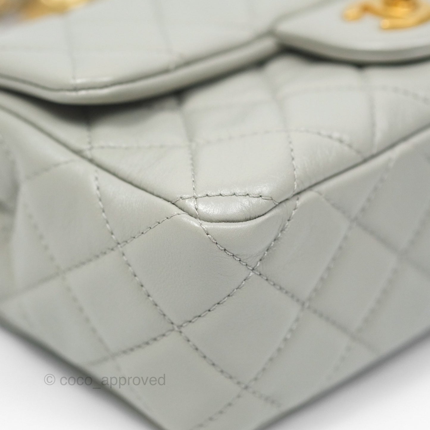 Chanel Mini Rectangular Pearl Crush Grey Lambskin Aged Gold Hardware
