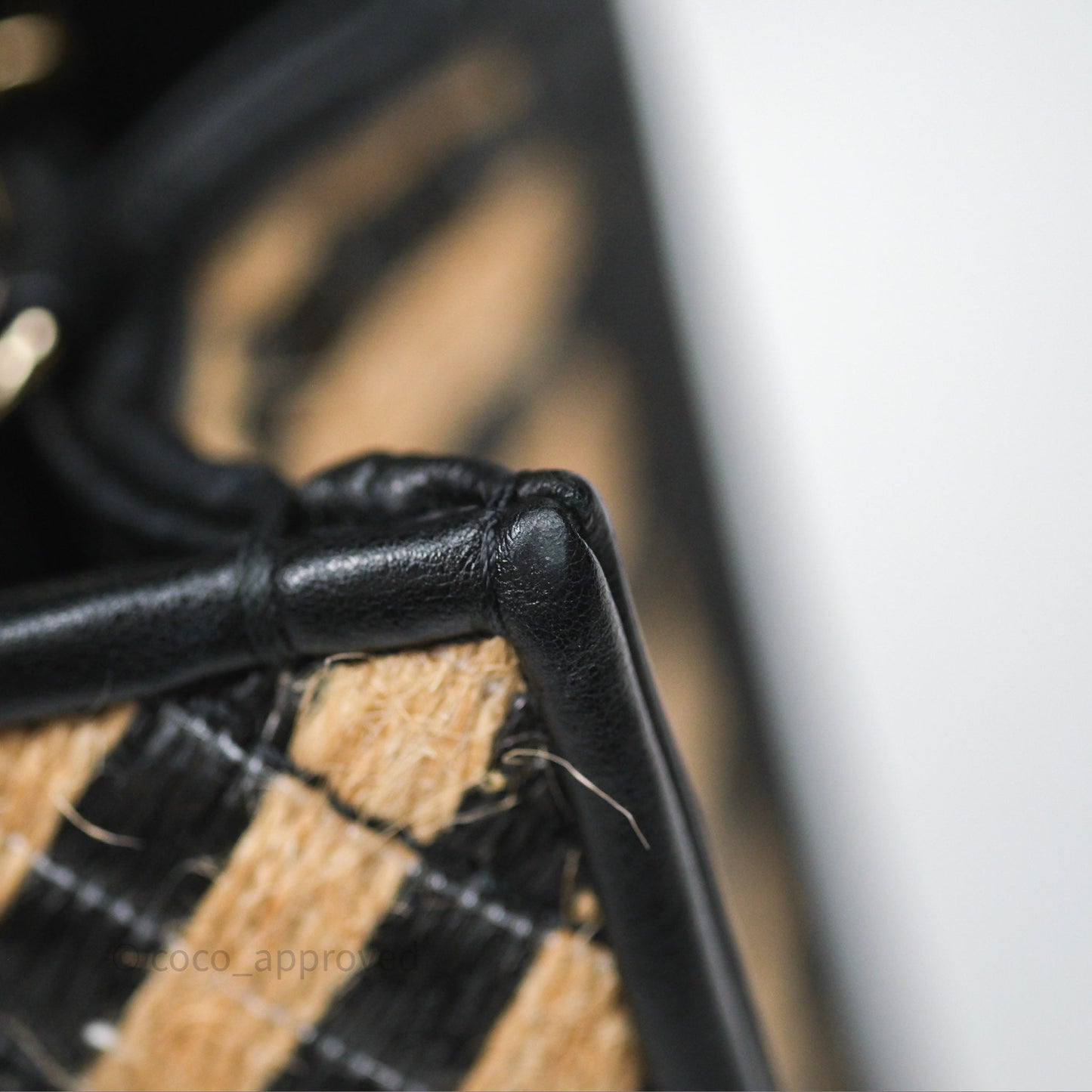 Chanel Quilted Mini Rectangular Flap Raffia Jute Thread Black & Beige Gold Hardware
