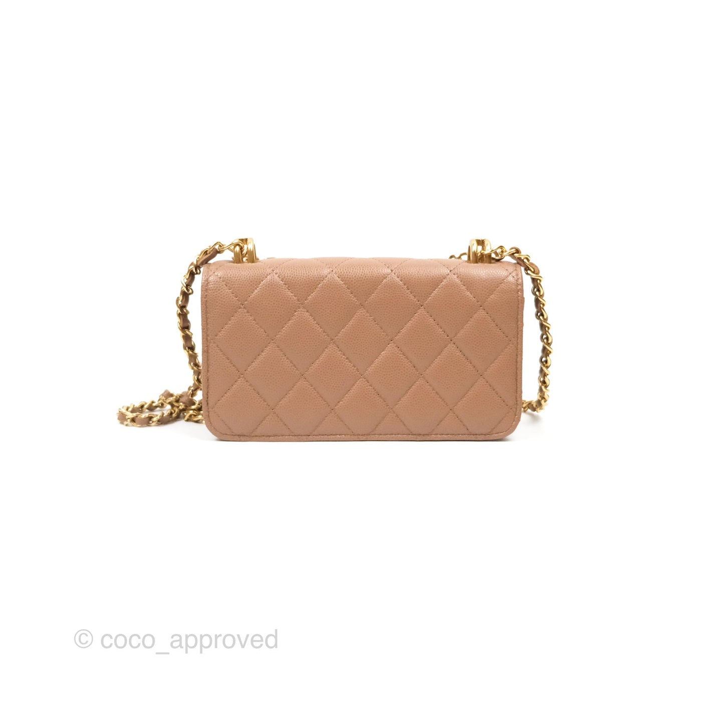 Chanel Coco First Phone Holder Dark Beige Caviar Gold Hardware 22K