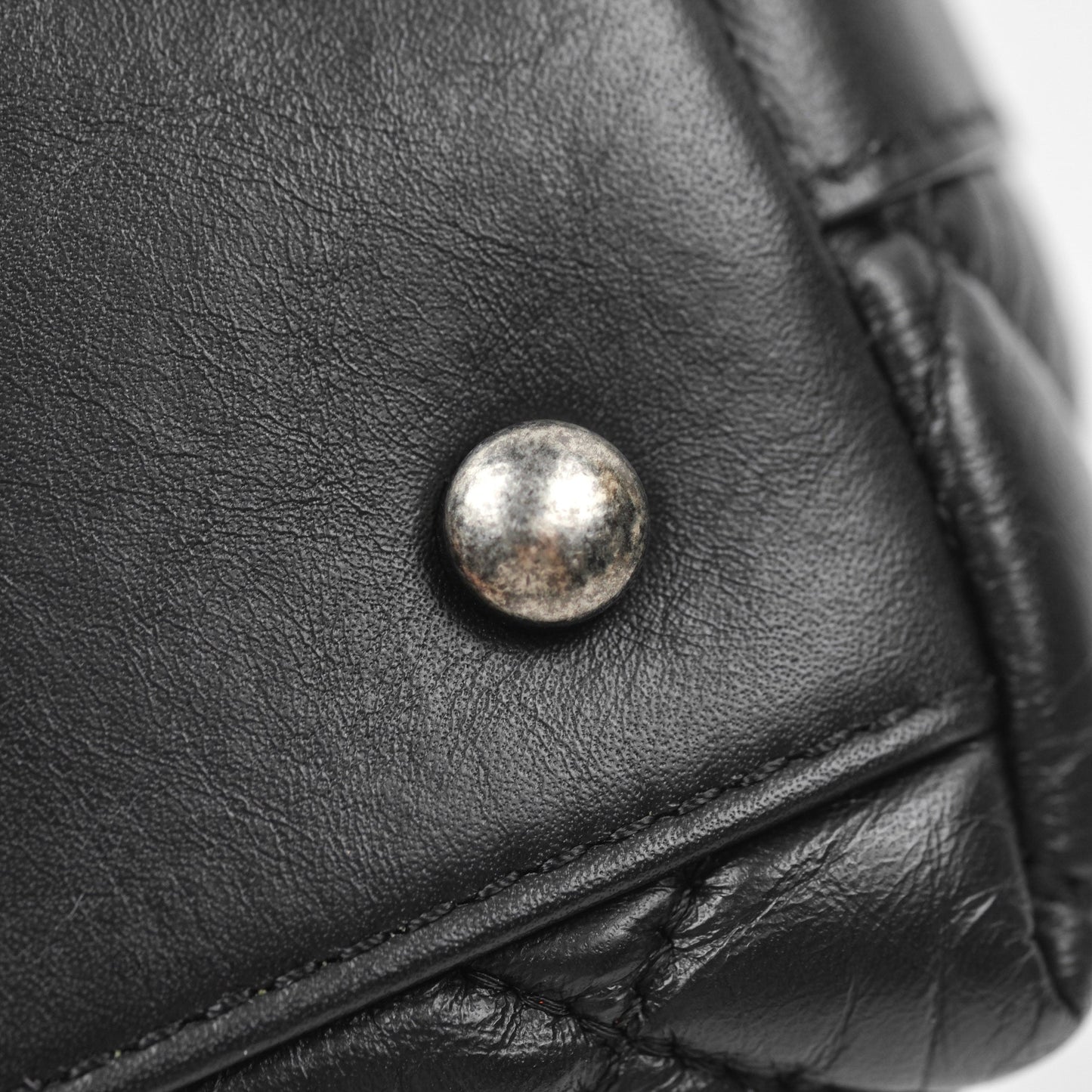 Chanel Quilted Small Handle Bowling Bag Black Aged Calfskin Ruthenium Hardware