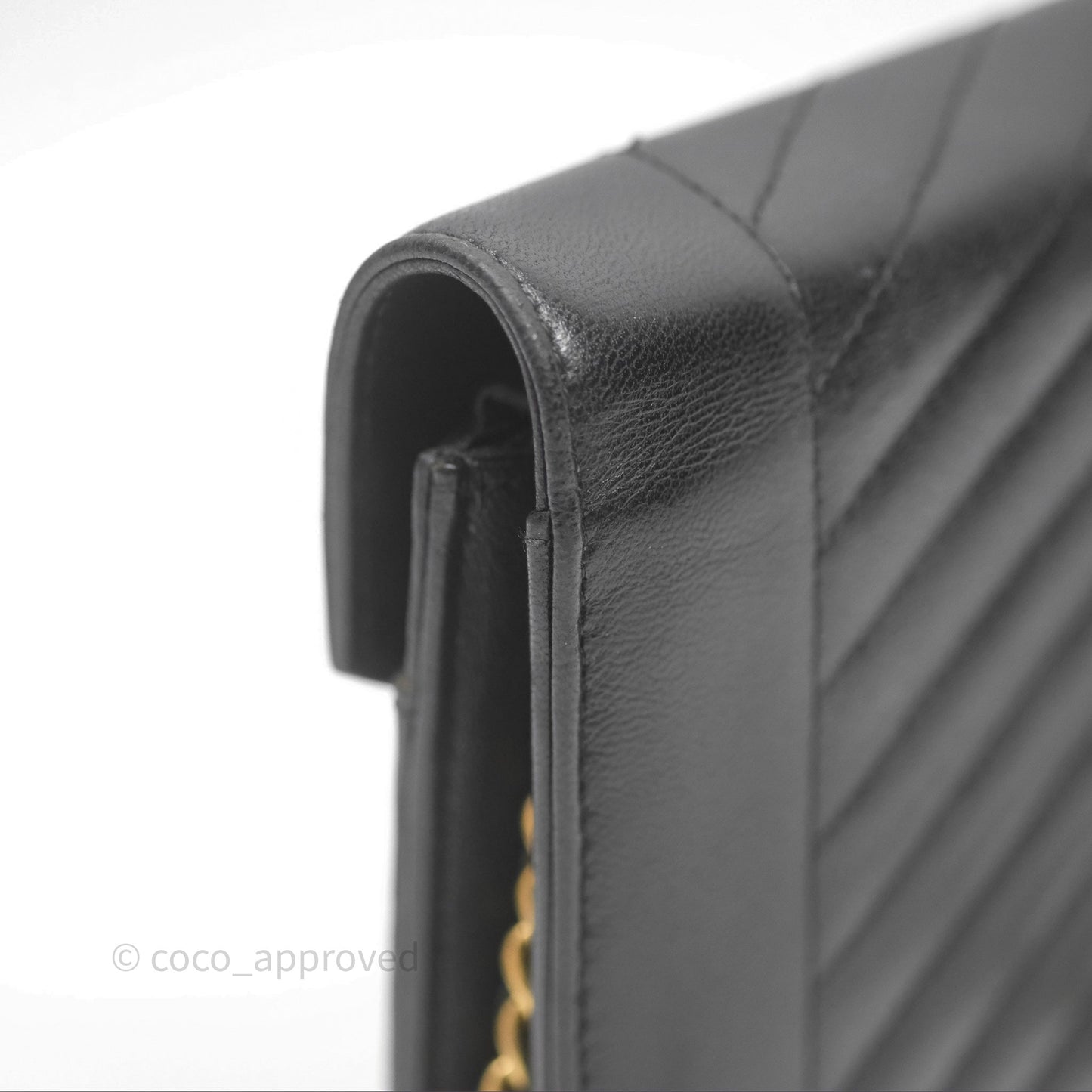 Chanel Reversed Chevron Wallet On Chain WOC Black Lambskin Aged Gold Hardware