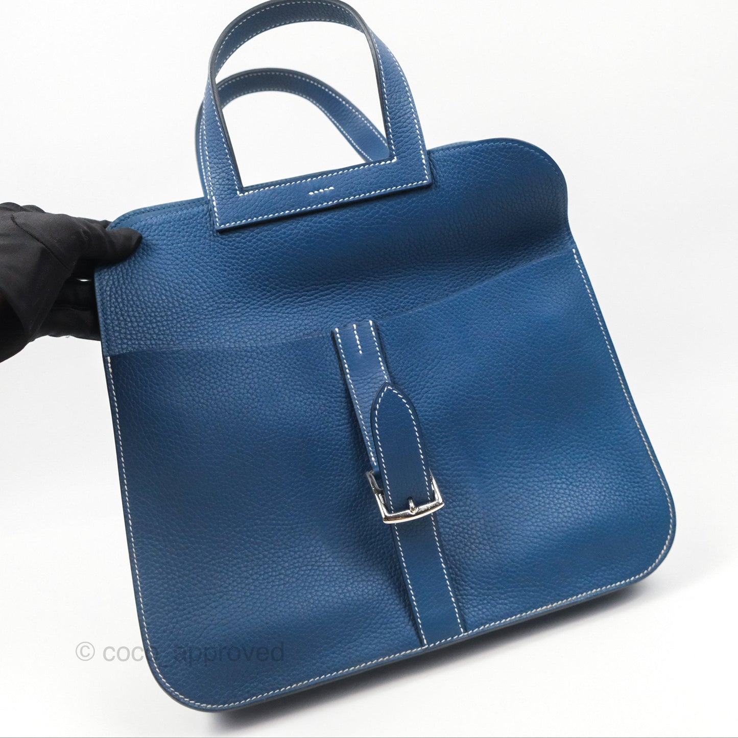 Hermès Halzan 31 Deep Blue S4 Clemence Palladium Hardware