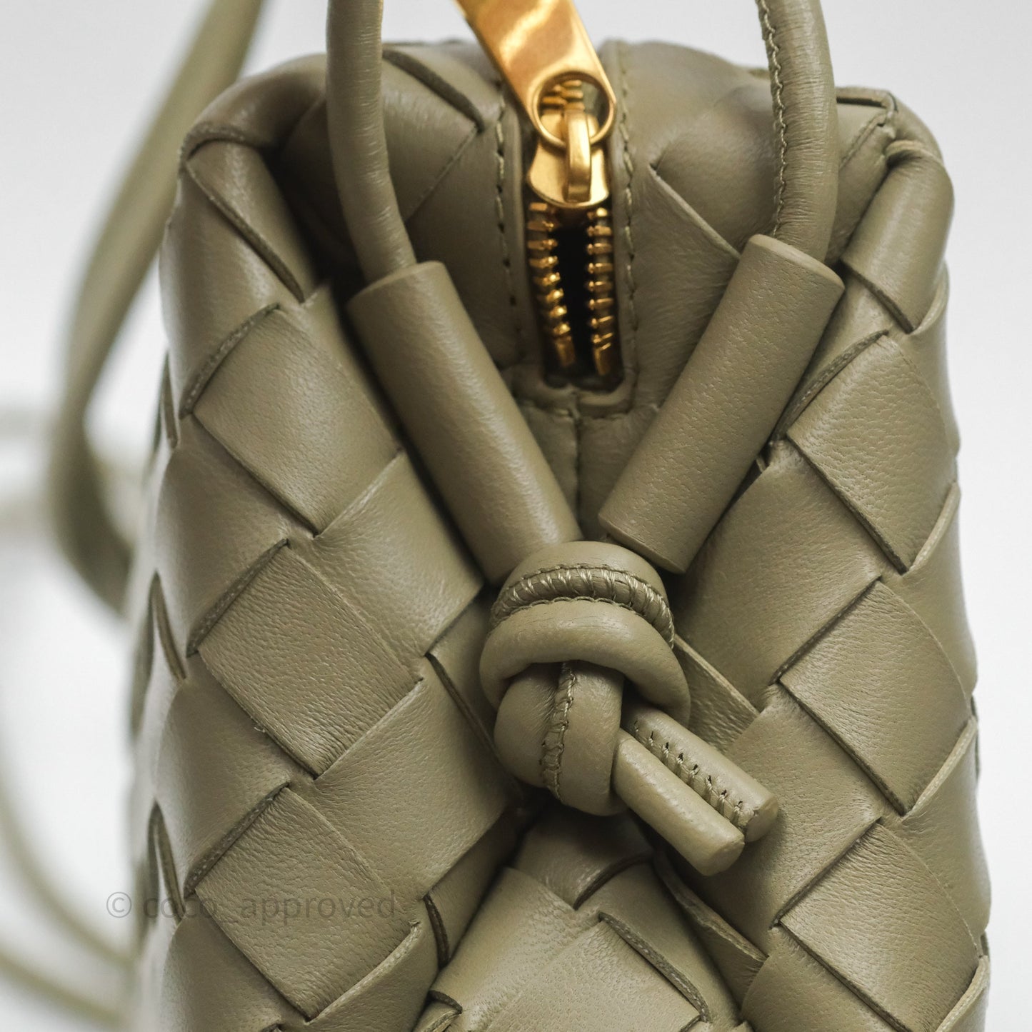 Bottega Veneta Mini Loop Camera Bag Intrecciato Lambskin Travertine
