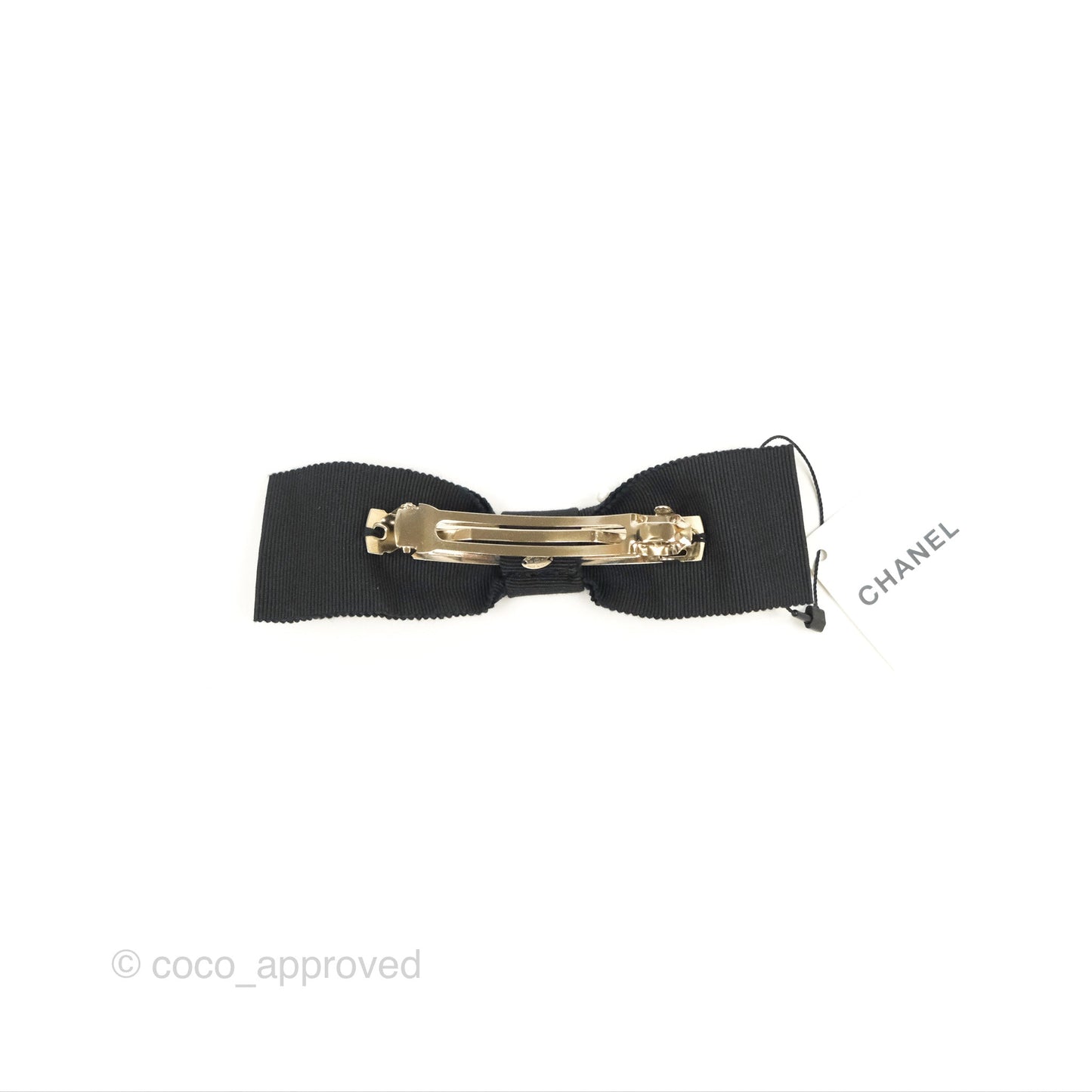 Chanel CC Pearl Ribbon Black Hair Barrette 23P