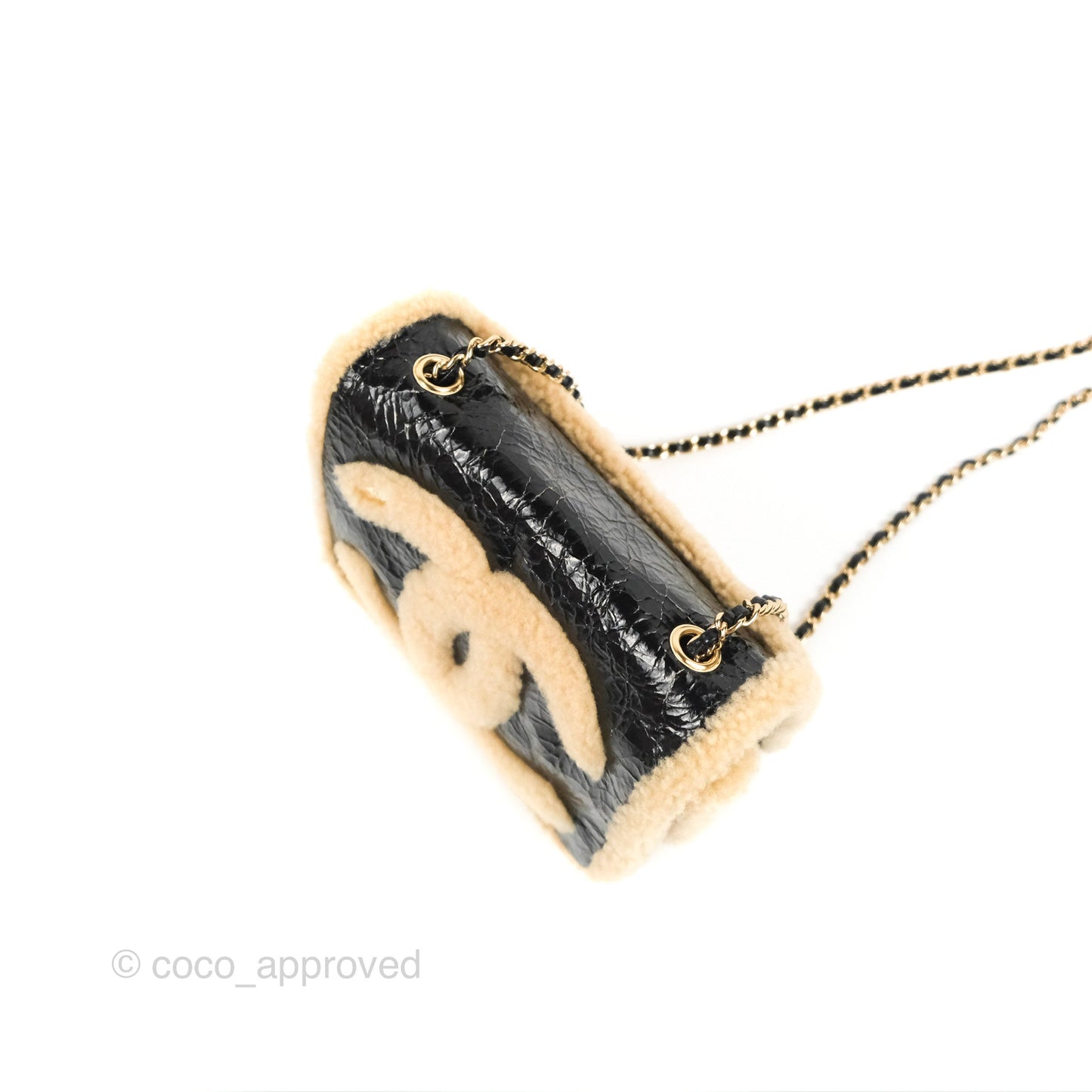Chanel Mania CC Shearling Flap Bag Black Crumpled Glazed Sheepskin