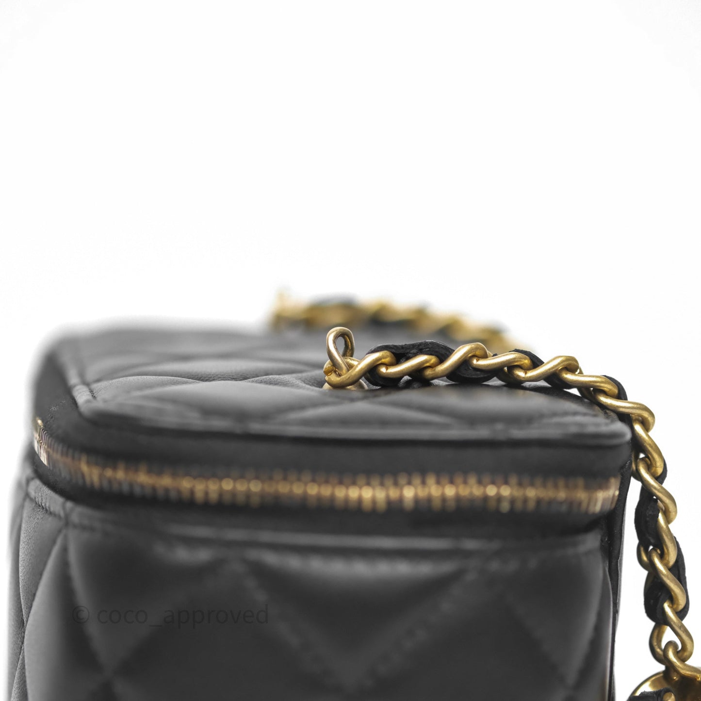 Chanel Vanity With Pearl Crush Chain Black Lambskin Aged Gold Hardware