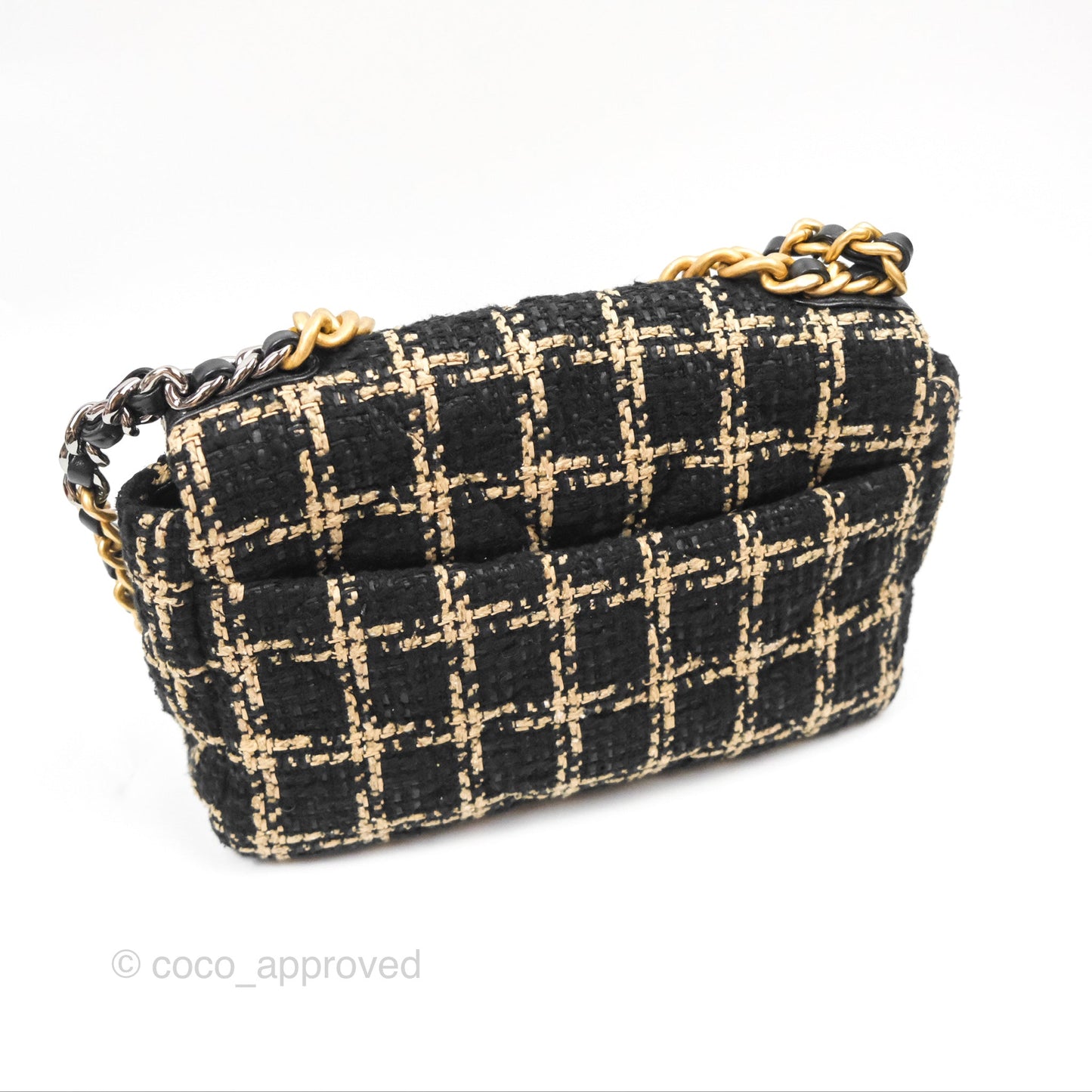 Chanel 19 Small Grid Black Beige Tweed Mixed Hardware