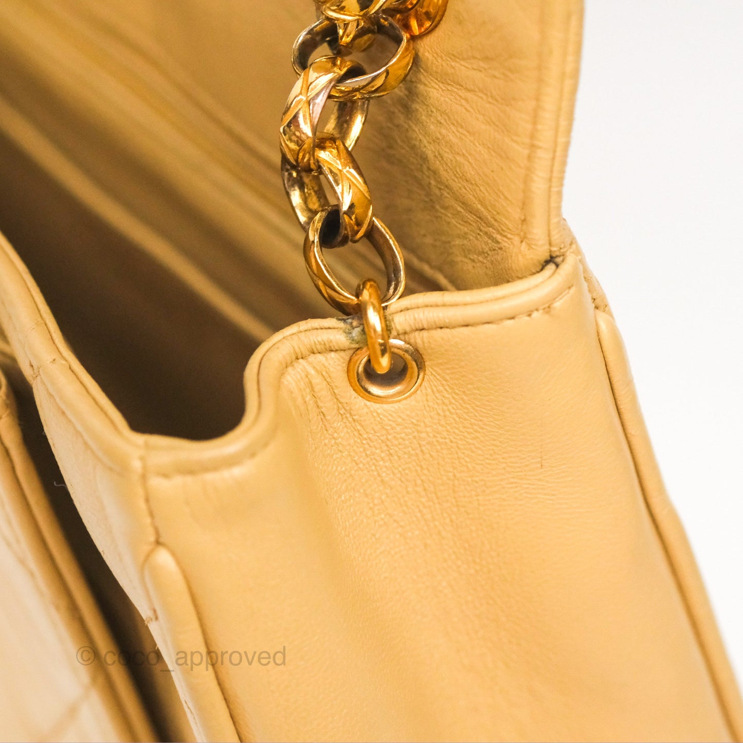 Chanel Vintage Round Flap Bag Quilted Beige Lambskin Gold Hardware
