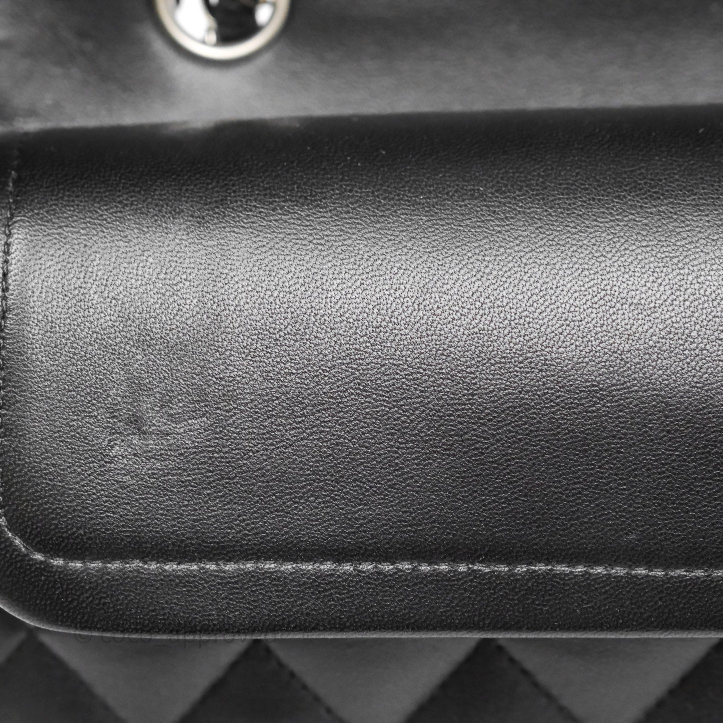 Chanel Classic M/L Medium Flap Quilted Black Lambskin Silver Hardware