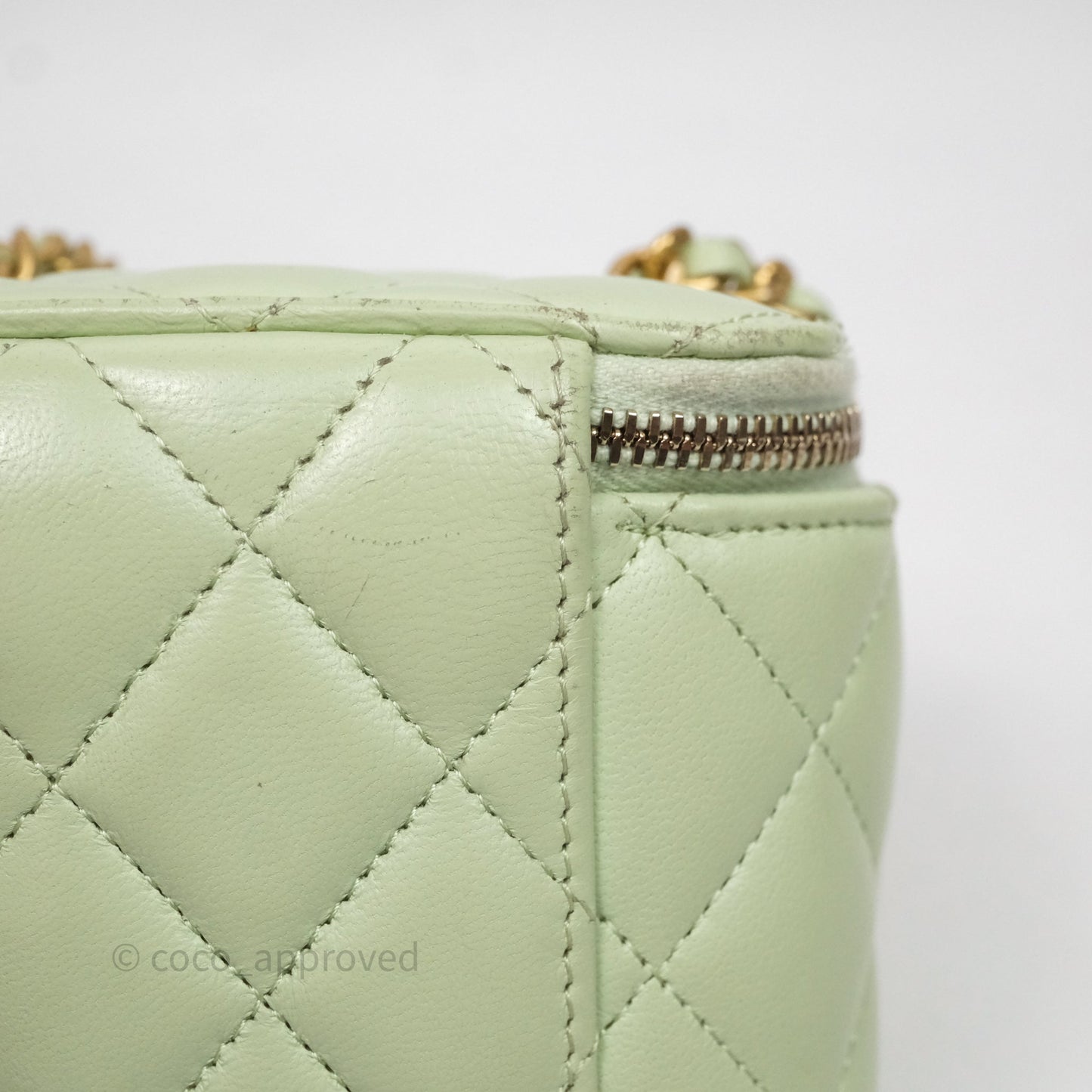 Chanel Mini Pearl Crush Vanity With Chain Green Aged Gold Hardware