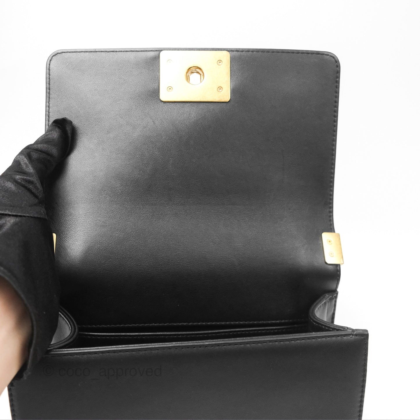 Chanel Small Boy Quilted Black Calfskin Aged Gold Hardware