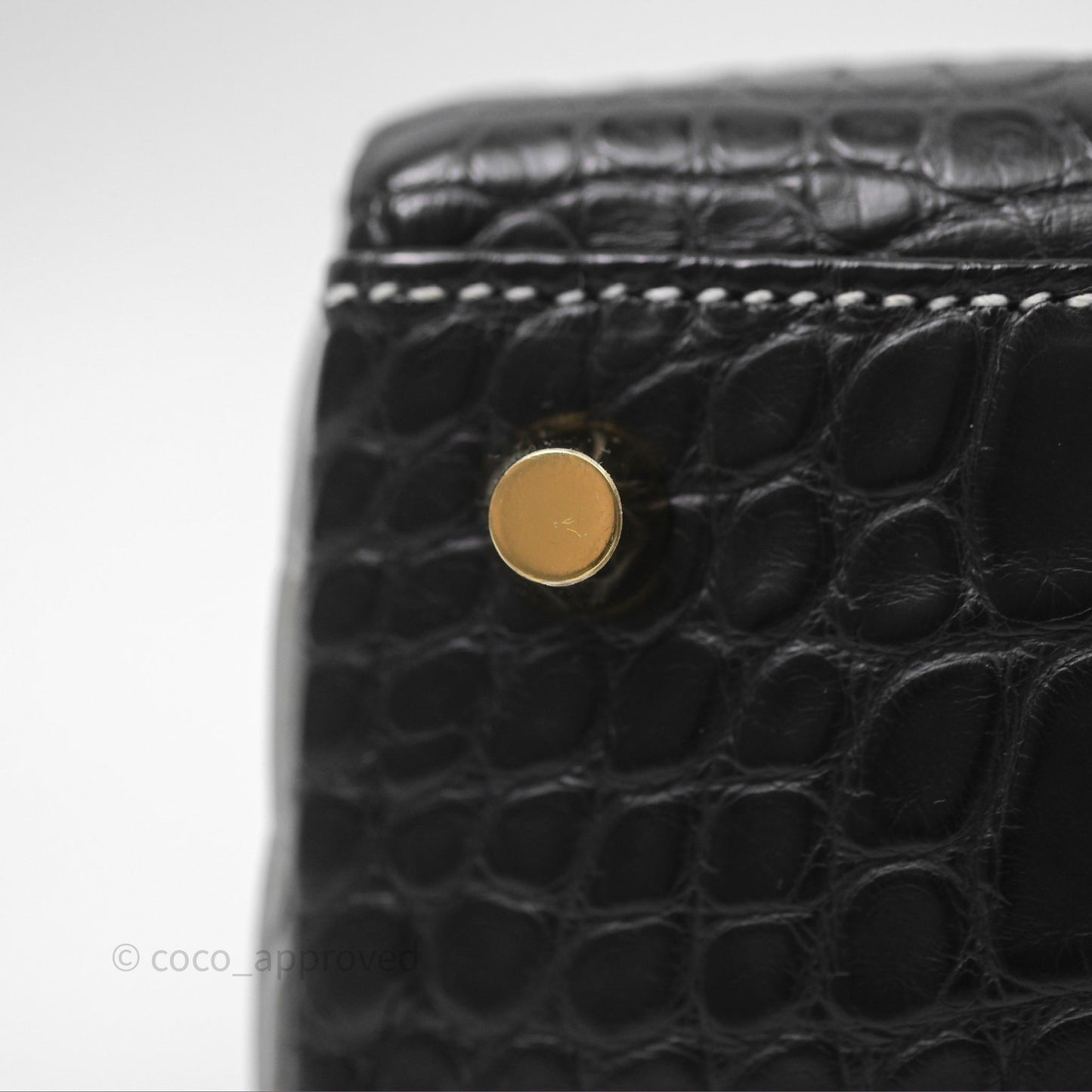 Hermès Retourne Kelly 25 Alligator Perso Noir 89 / Gris Mouette 4Z Brushed Gold Hardware