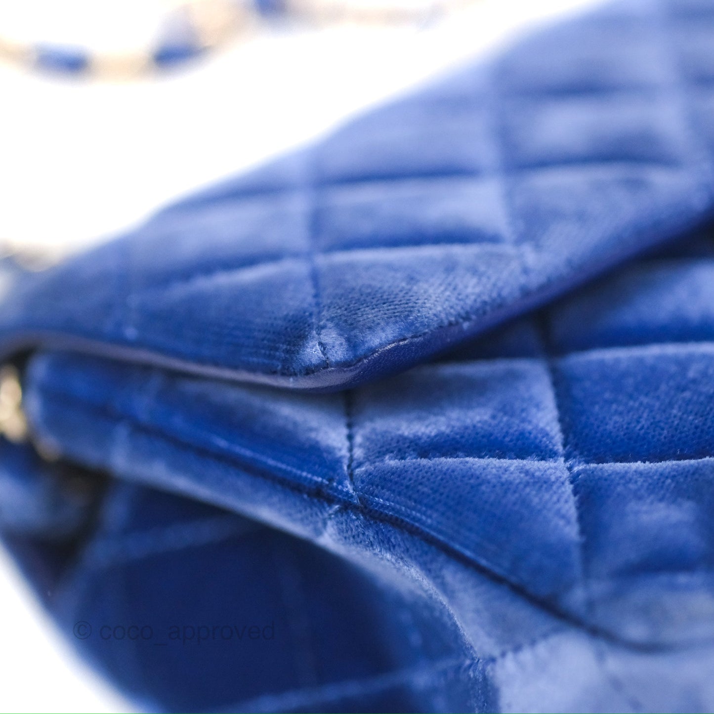 Chanel Quilted Mini Rectangular Flap Blue Velvet Gold Hardware