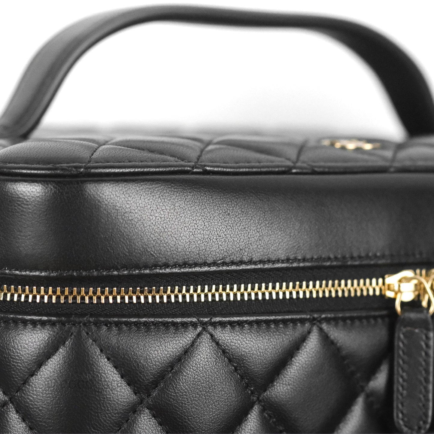 Chanel Classic Cosmetic Vanity Pouch Quilted Black Lambskin Gold Hardware