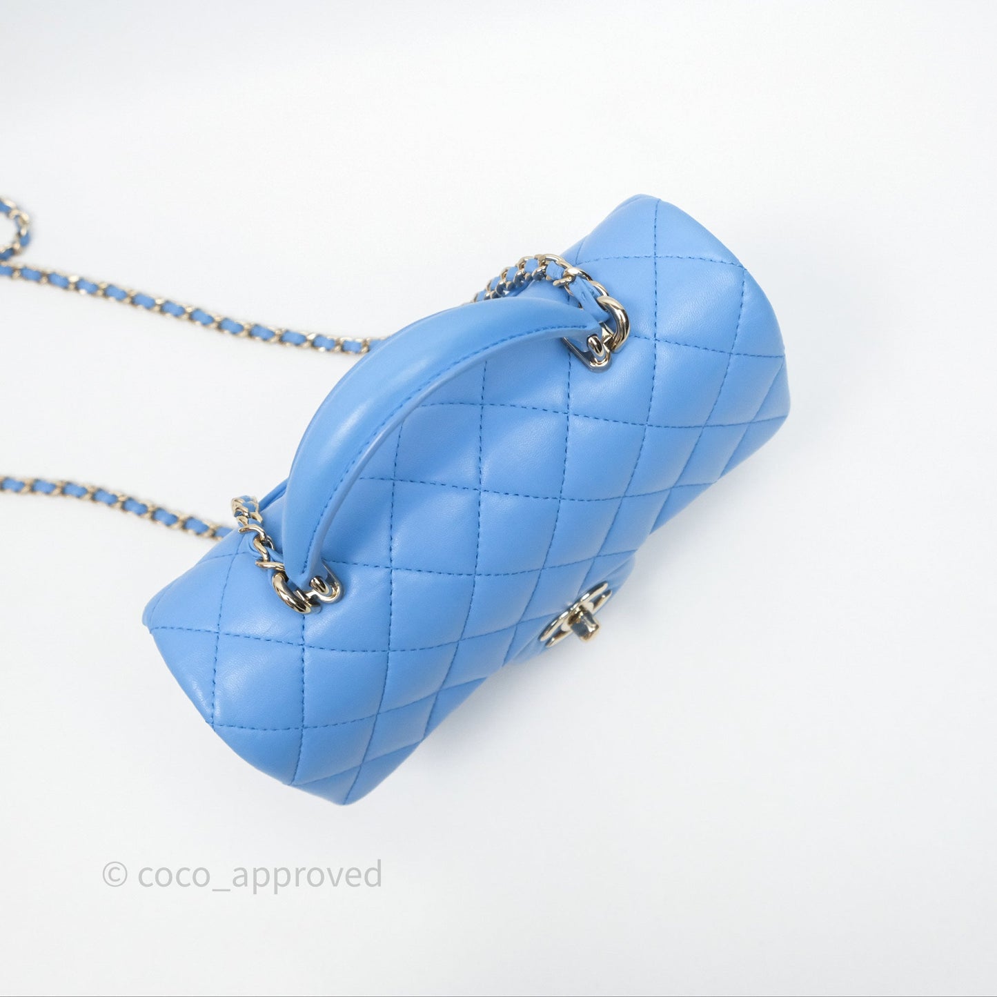 Chanel Top Handle Mini Rectangular Flap Blue Lambskin Gold Hardware
