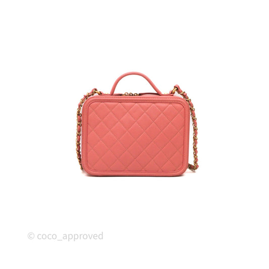 Chanel Medium CC Filigree Vanity Case Quilted Pink Caviar Aged Gold Hardware