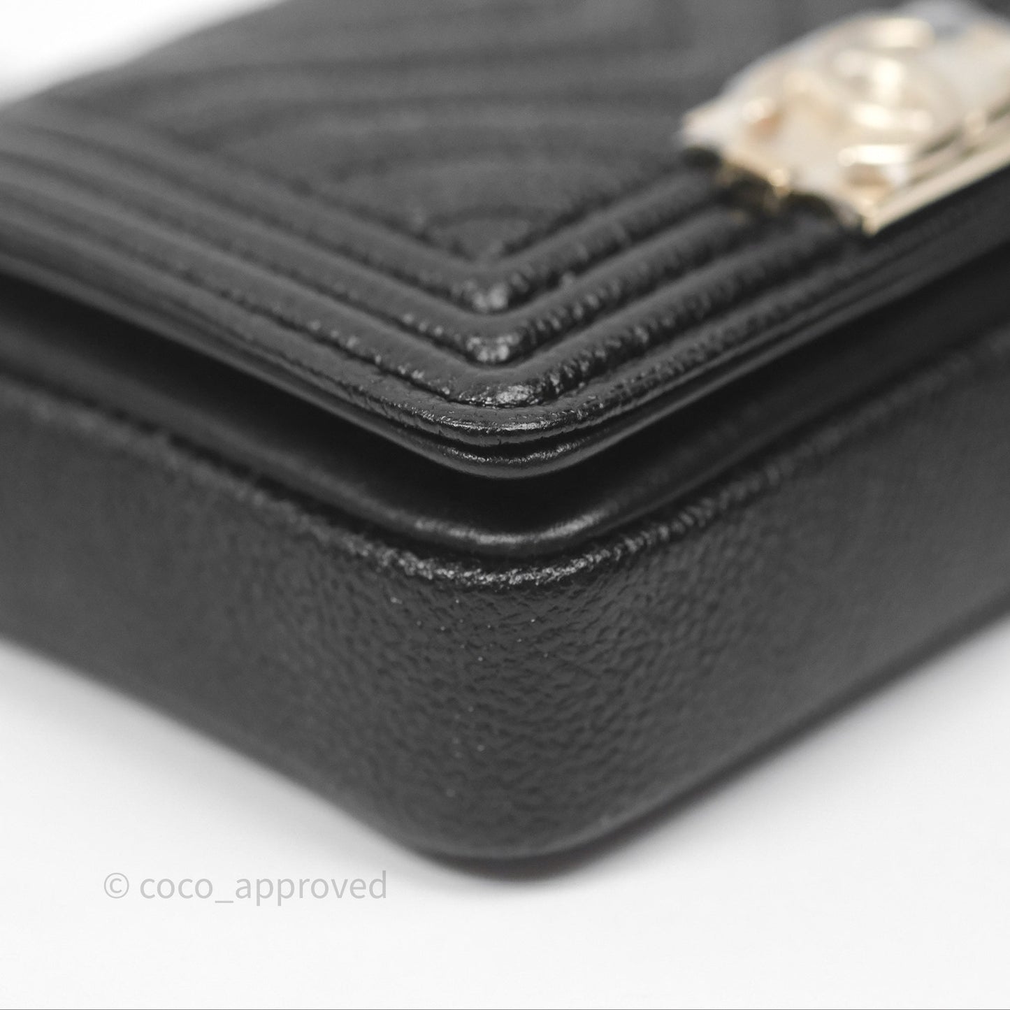 Chanel Chevron Mini Boy Belt Bag Black Caviar Gold Hardware