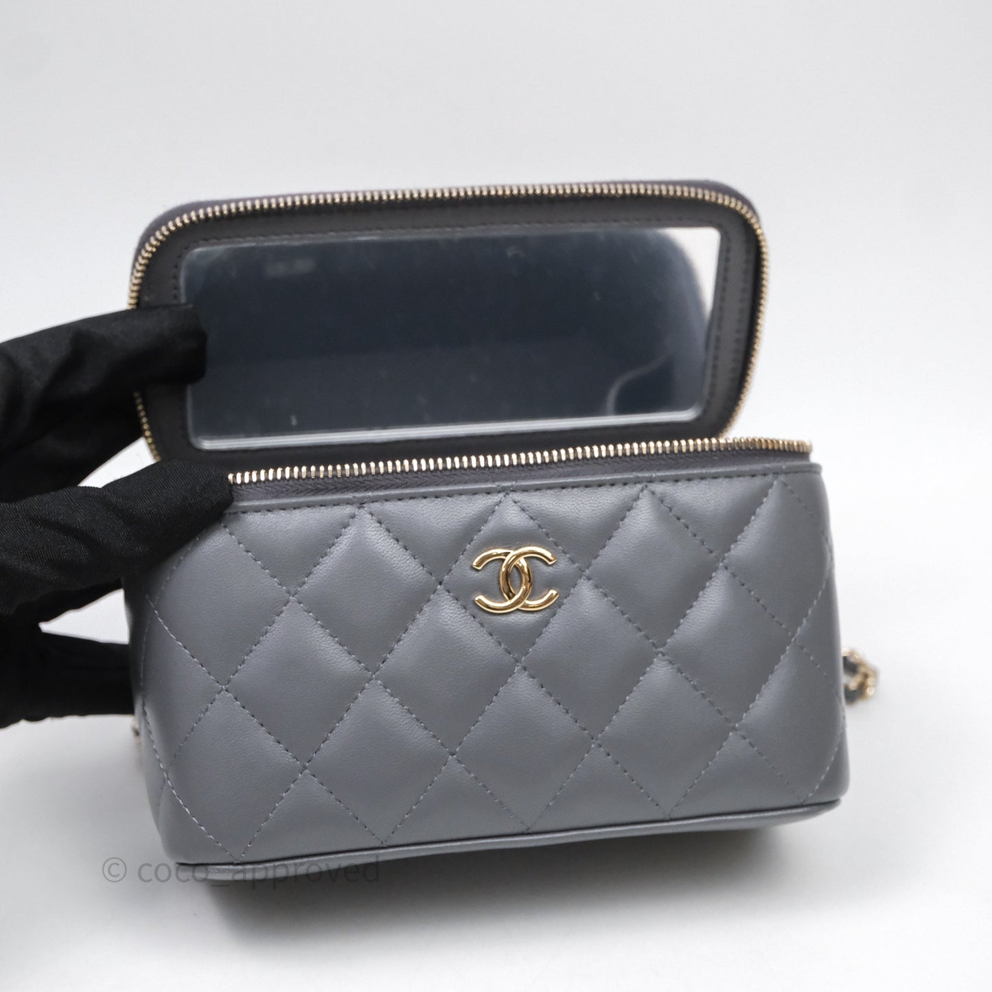 Chanel Vanity Rectangular Top Handle Grey Lambskin Gold Hardware