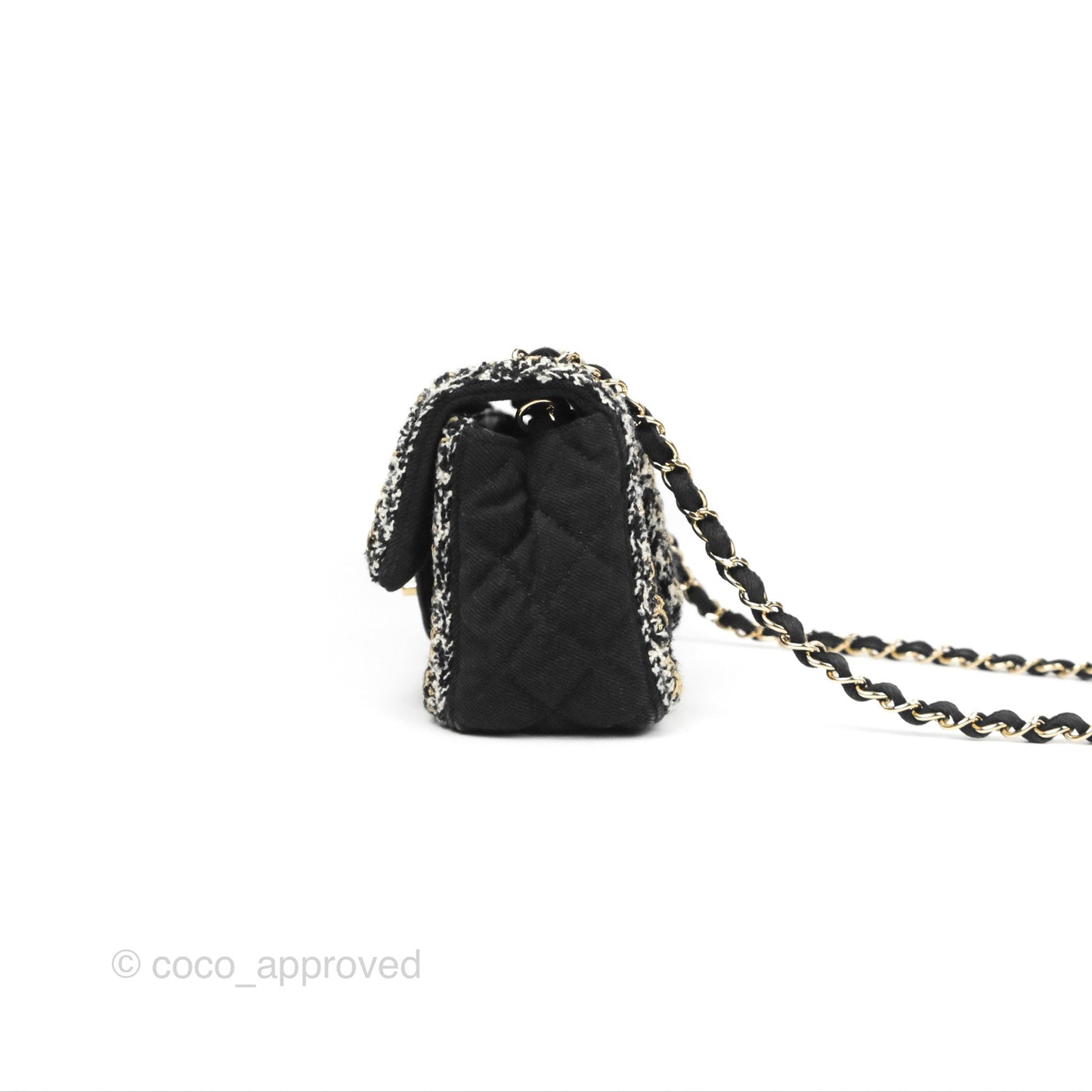 Chanel Mini Rectangular Flap Bag Black Denim Braided Gold Hardware 18A