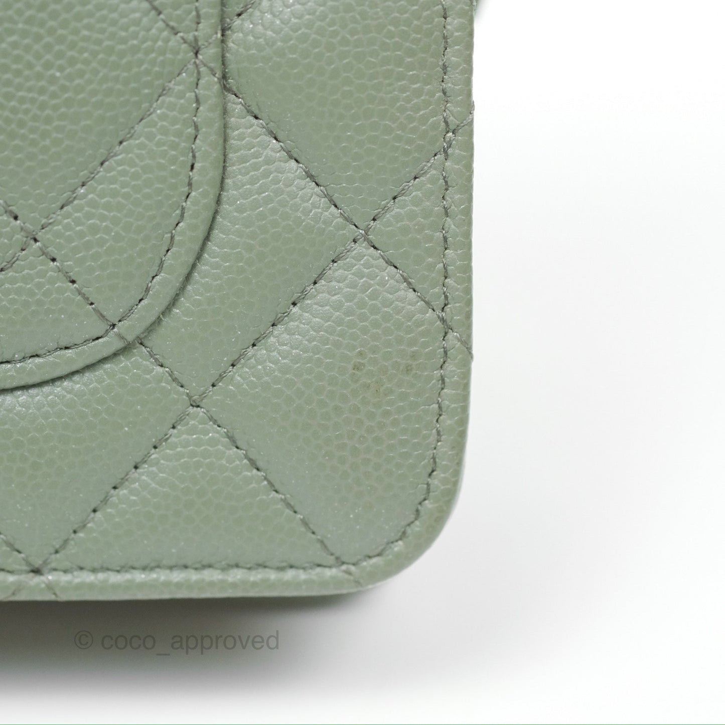 Chanel Classic Quilted Wallet On Chain WOC Glitter Dark Tiffany Green Caviar Aged Gold Hardware