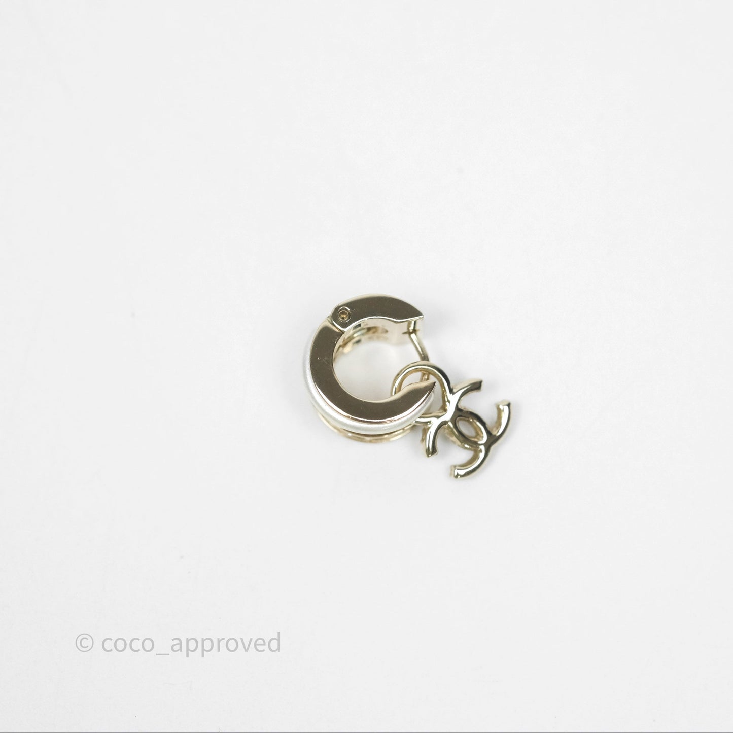Chanel Crystal CC Pearl Hoop Earrings Gold Tone 21B