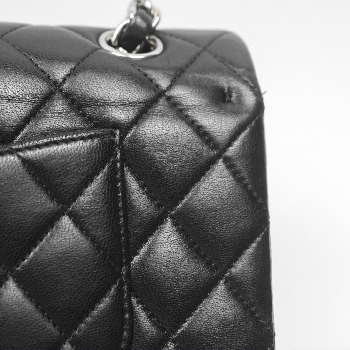 Chanel Classic M/L Medium Flap Quilted Black Lambskin Silver Hardware