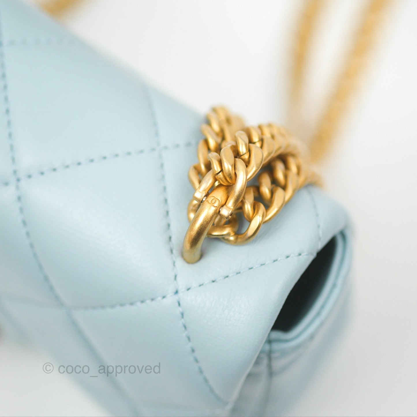 Chanel Quilted Enamel Pending CC Mini Square Flap Baby Blue Lambskin 22P