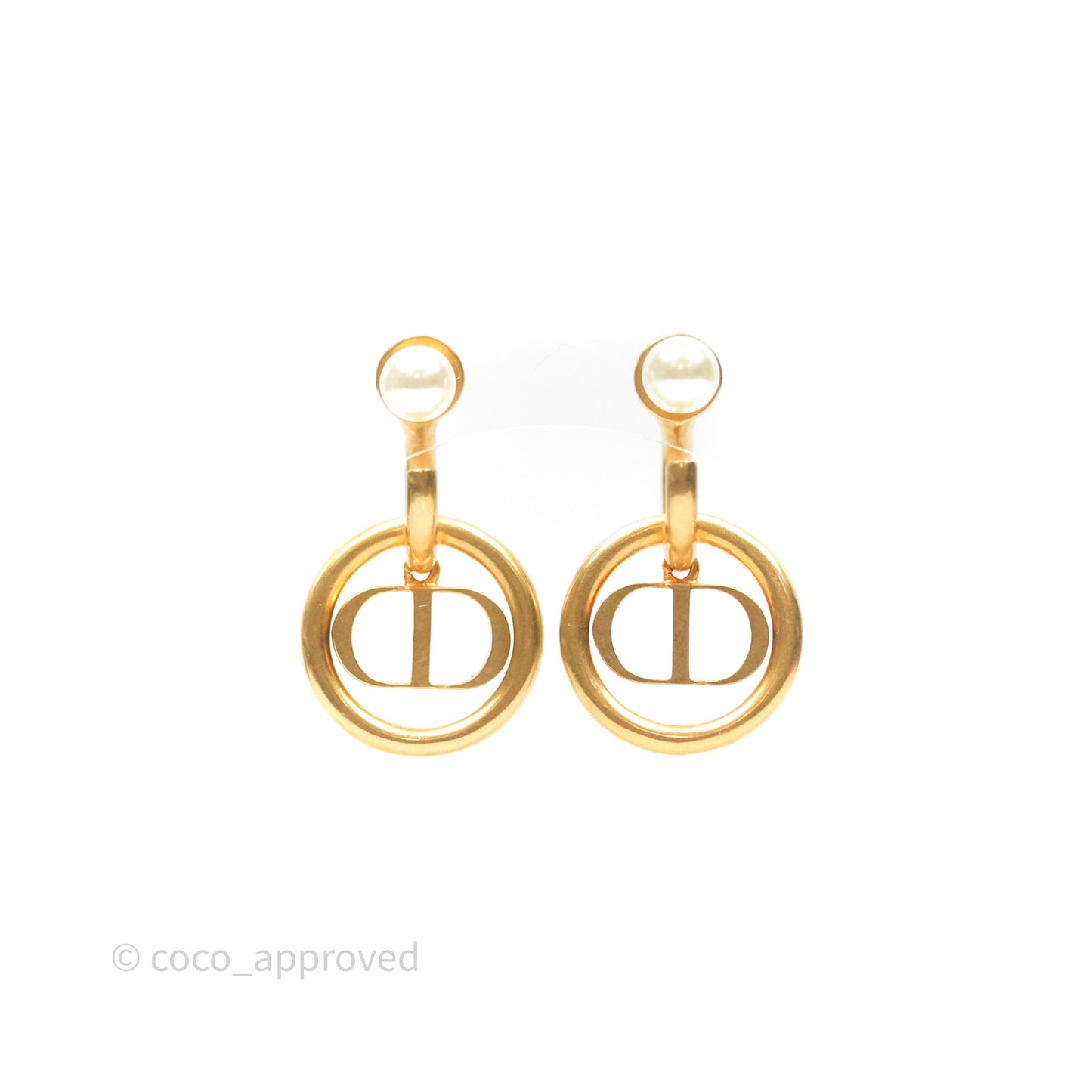 Christian Dior Pearl 30 Montaigne Earrings Gold Tone