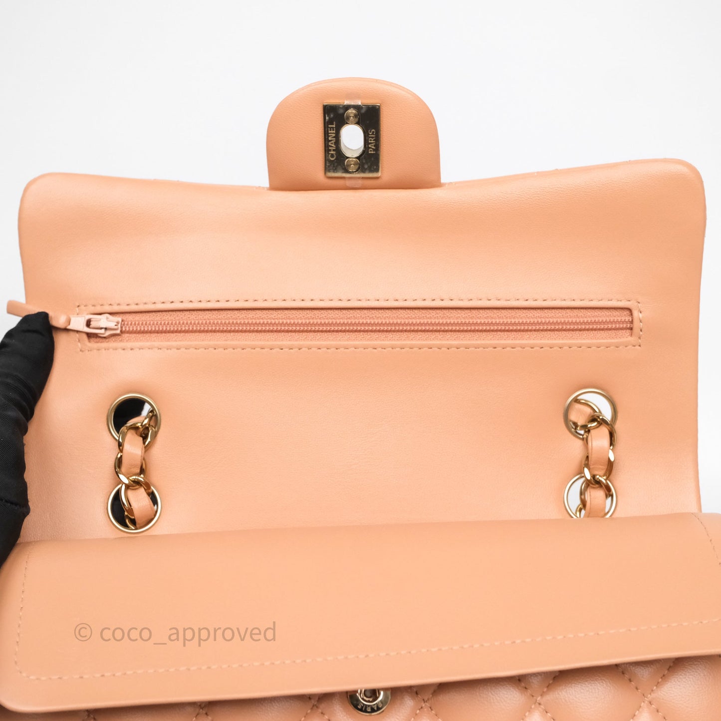Chanel Small Classic Flap Quilted Dark Peach Beige Lambskin Gold Hardware
