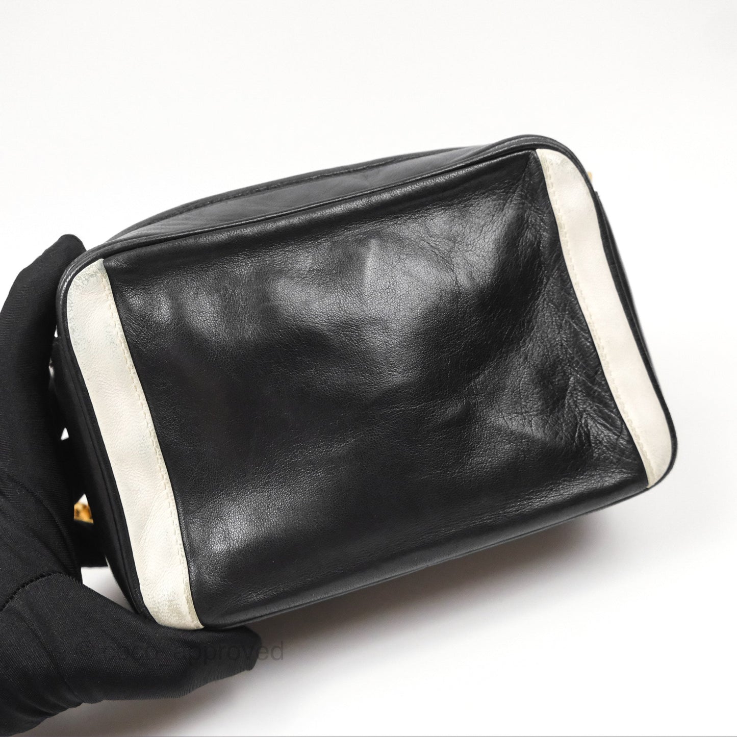 Chanel Vintage White CC Camera Bag Black Lambskin Gold Hardware